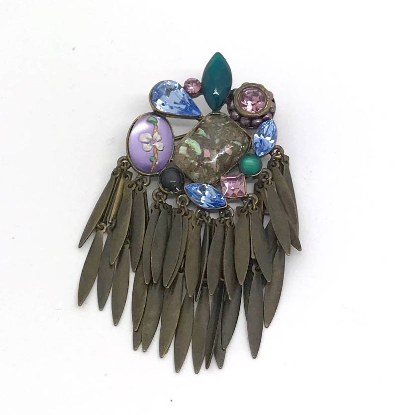 Einzigartige Vintage Strass Und Glitzer Cabochon Schlenker Brosche von TheVintagePinShop