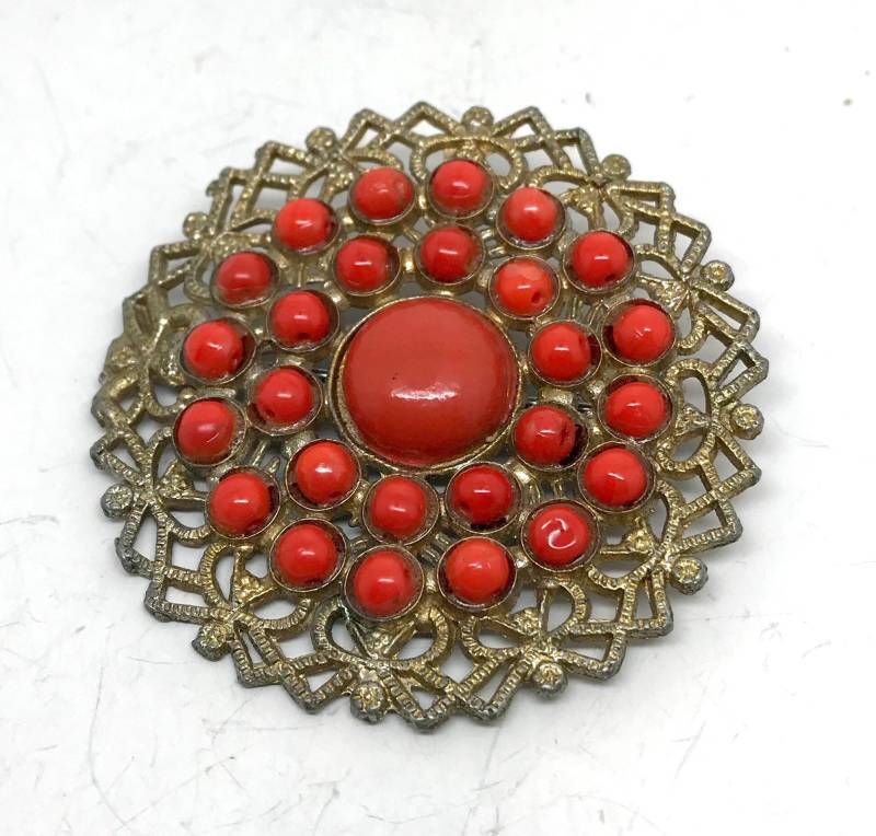 Große Vintage-Antik Karneol Und Gewebte Metallscheibe Brosche von TheVintagePinShop