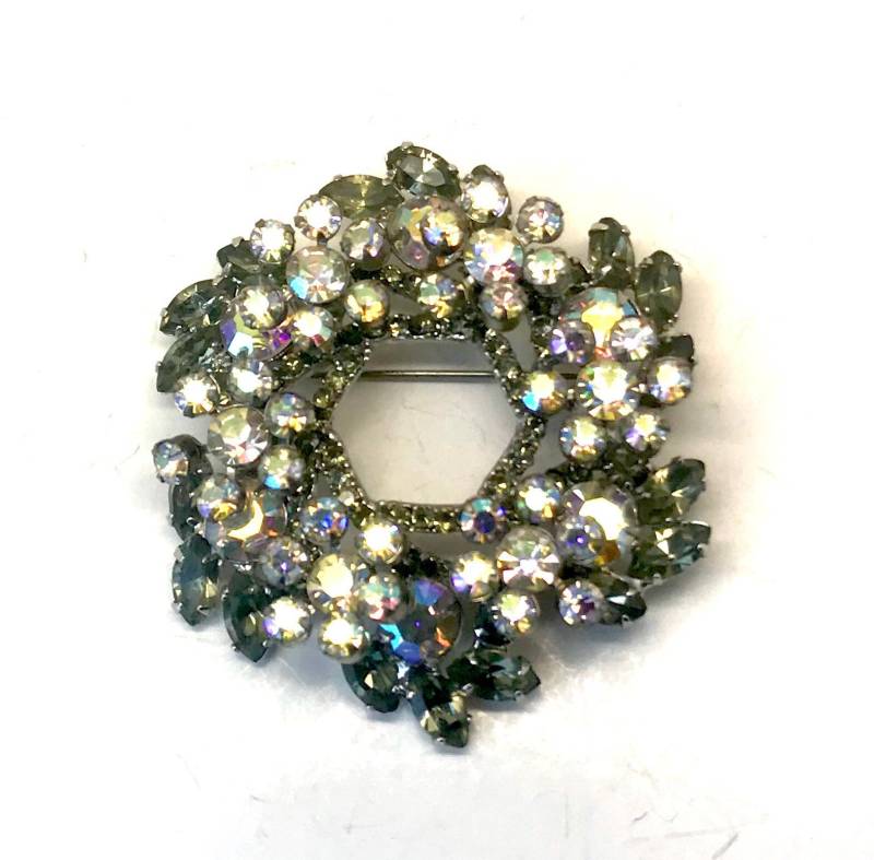 Jahrgang Delizza Und Elster Prong-Set Aurora Smoky Navette Strass Brosche von TheVintagePinShop