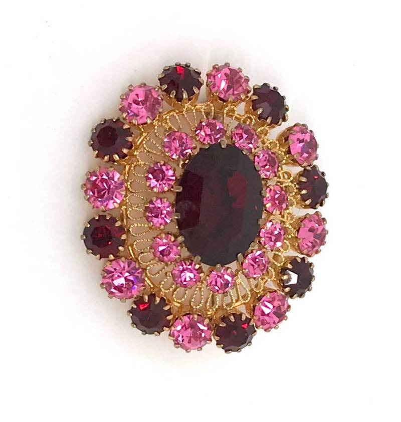 Vintage Prong-Set Rot Und Pink Strass Brosche von TheVintagePinShop