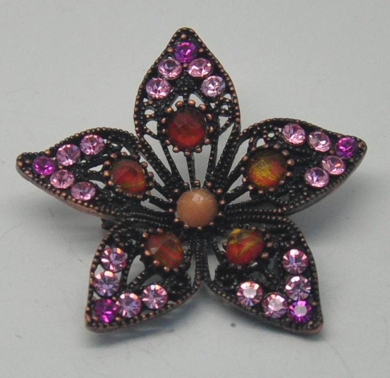 Vintage Briolette Strass Lila Und Rot/Orange Dunkle | Topf Metall? Metall Blumen Brosche von TheVintagePinShop
