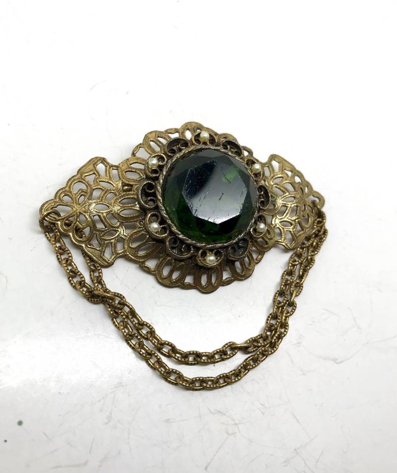 Vintage Dunkel Grün Strass Brosche Schlenker Vintage Dunkel Grün Strass Brosche Schlenker von TheVintagePinShop