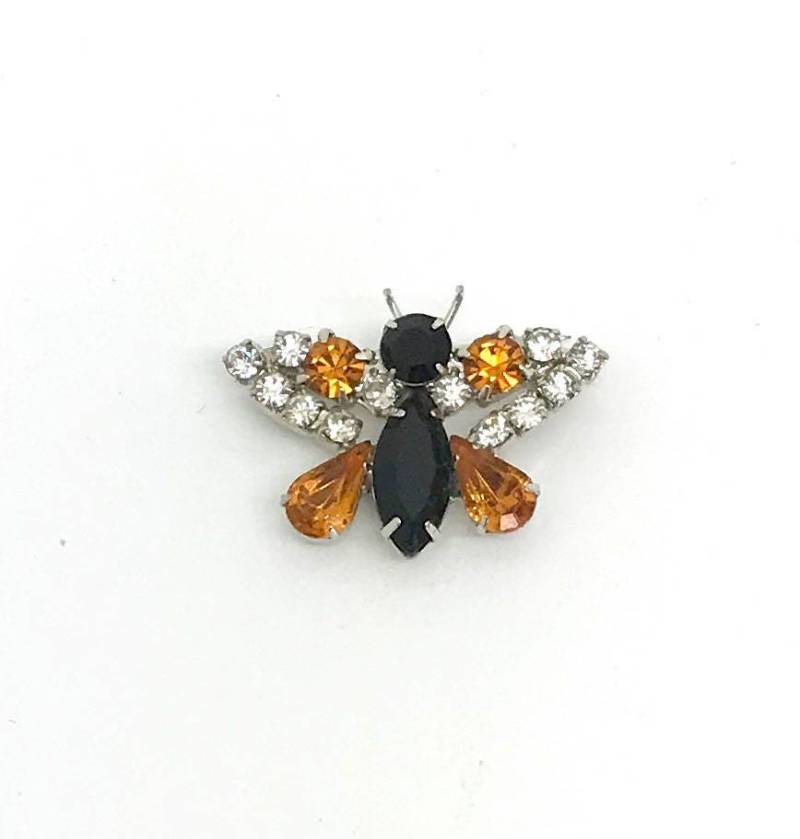 Vintage Figural Prong-Set Bernstein Und Klare Strass Schmetterlingsbrosche von TheVintagePinShop