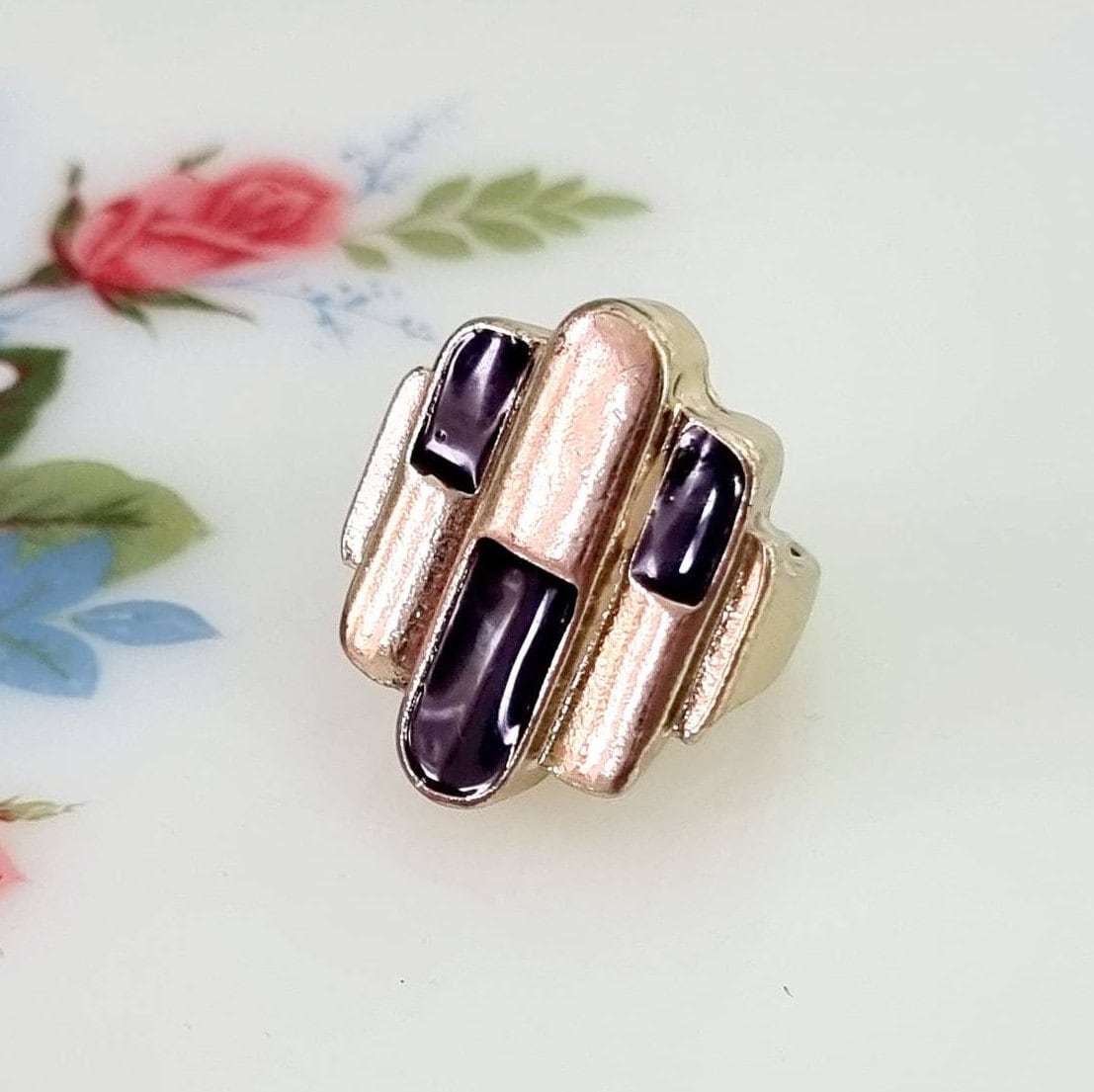 Vintage Art Deco Emaille Ring, Revival Kostüm Brutalist Ring von TheVintageRRobbin