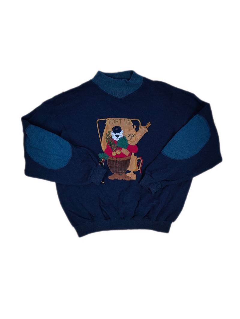 Der Sport Eis Eisberg Bär Pullover | Vintage 90Er Jahre Wollmischung Seltener Designer Iceberg Golf Teddypullover Strickpullover Stickerei Blau von TheVintageTakeaway