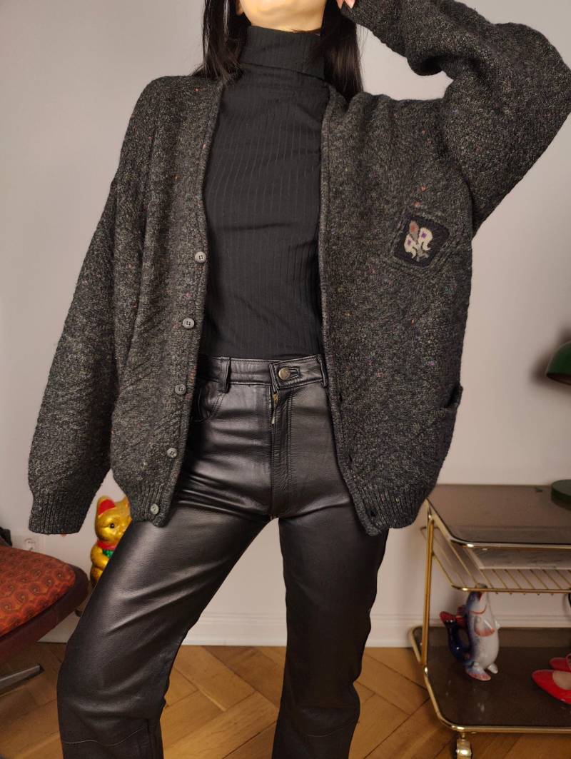 Vintage Alpaka Wolljacke M L | Grauer Dicker Strick Strickpullover Jacke Damen von TheVintageTakeaway