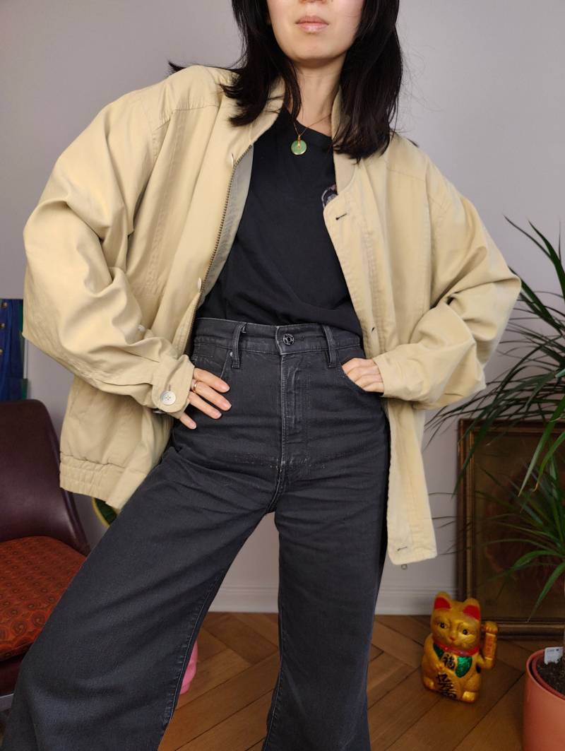 Vintage Leichte Blouson Jacke Bomberjacke Beige Gelb Creme Damen Unisex Herren Xl von TheVintageTakeaway