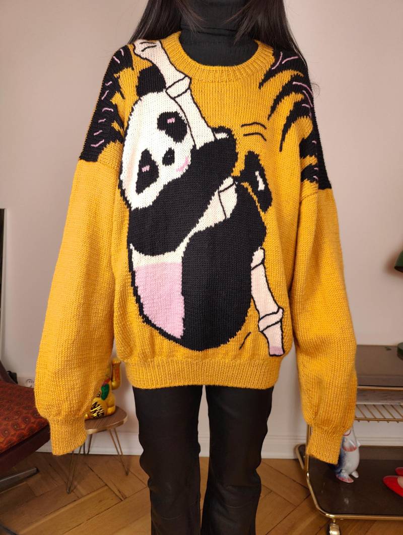 Vintage Strickpullover Xl Xxl | Pullover Panda Tier Gelb von TheVintageTakeaway