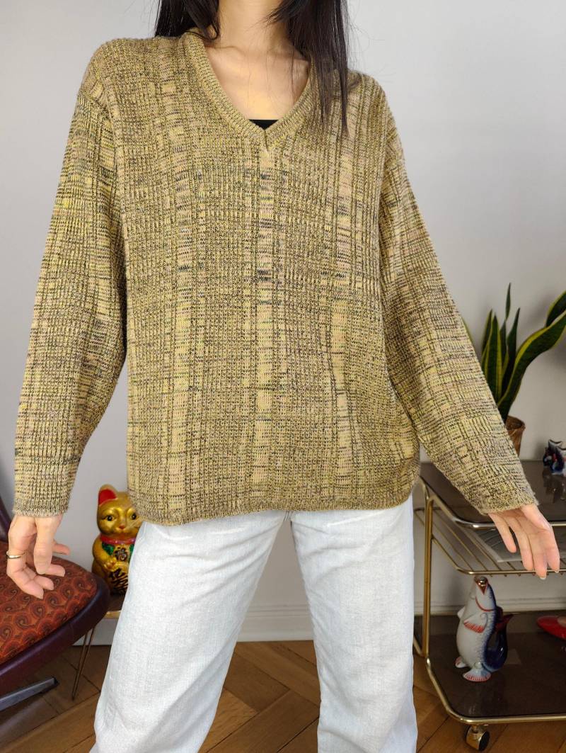 Vintage Wollpullover S M | Pullover Stricken Strickpullover V-Ausschnitt Beige Braun Italien von TheVintageTakeaway