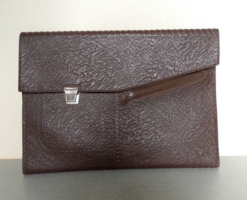 Vintage Braun Faux Leder-Mappe/Portfolio Ledertasche Schule Ordner Tasche Für Dokumente Ledertasche von TheVintageTime