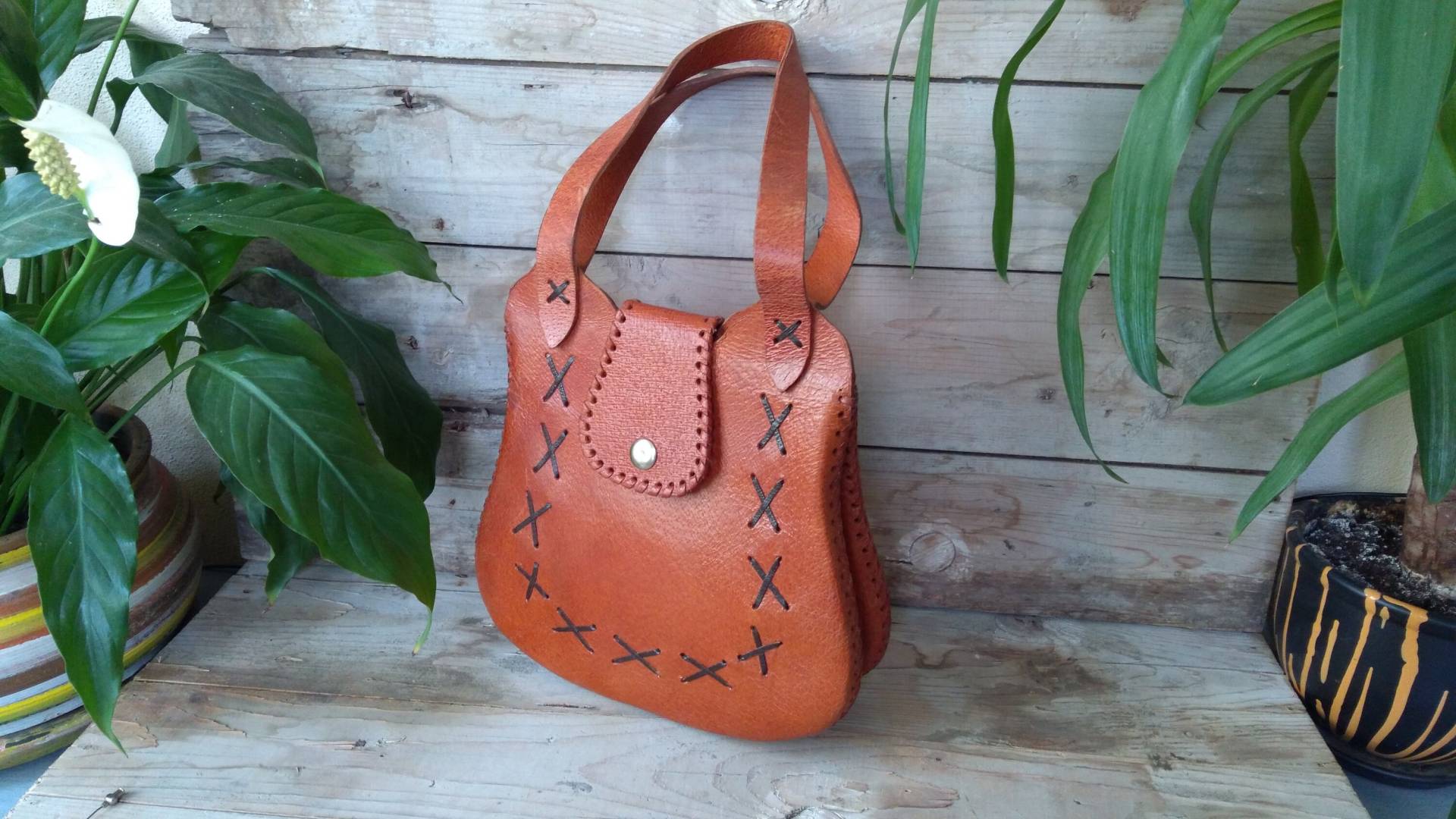 Vintage Brown Leather Handtasche/Retro Genuine Leder Bag/Vintage Tooled Purse/Vintage 70S Handtasche/Unique Bag von TheVintageTime
