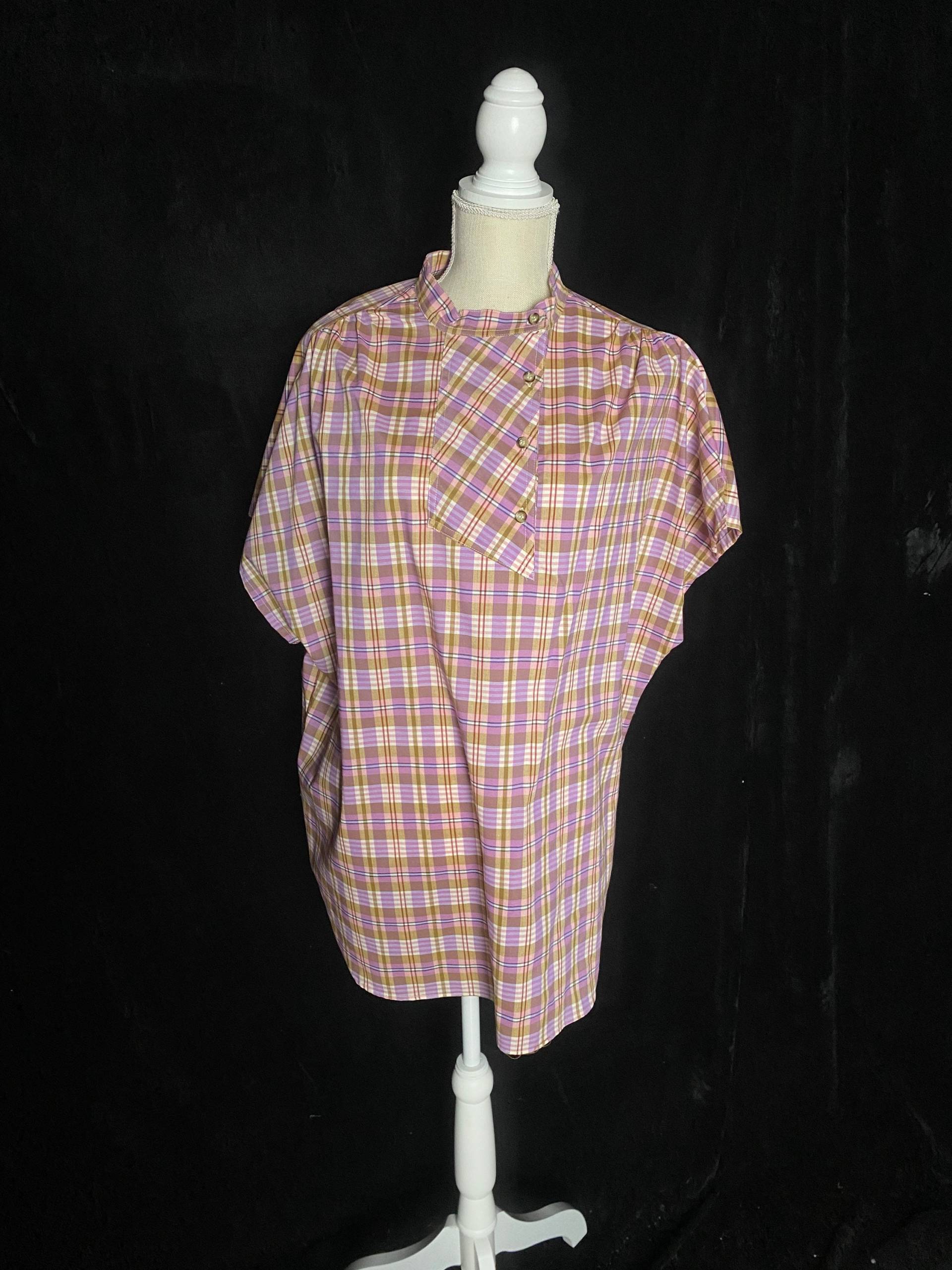 Jahrgang 1970 Lila Karierten Levi Smock Knopf Bluse, Größe Xl von TheVintageVenusShop