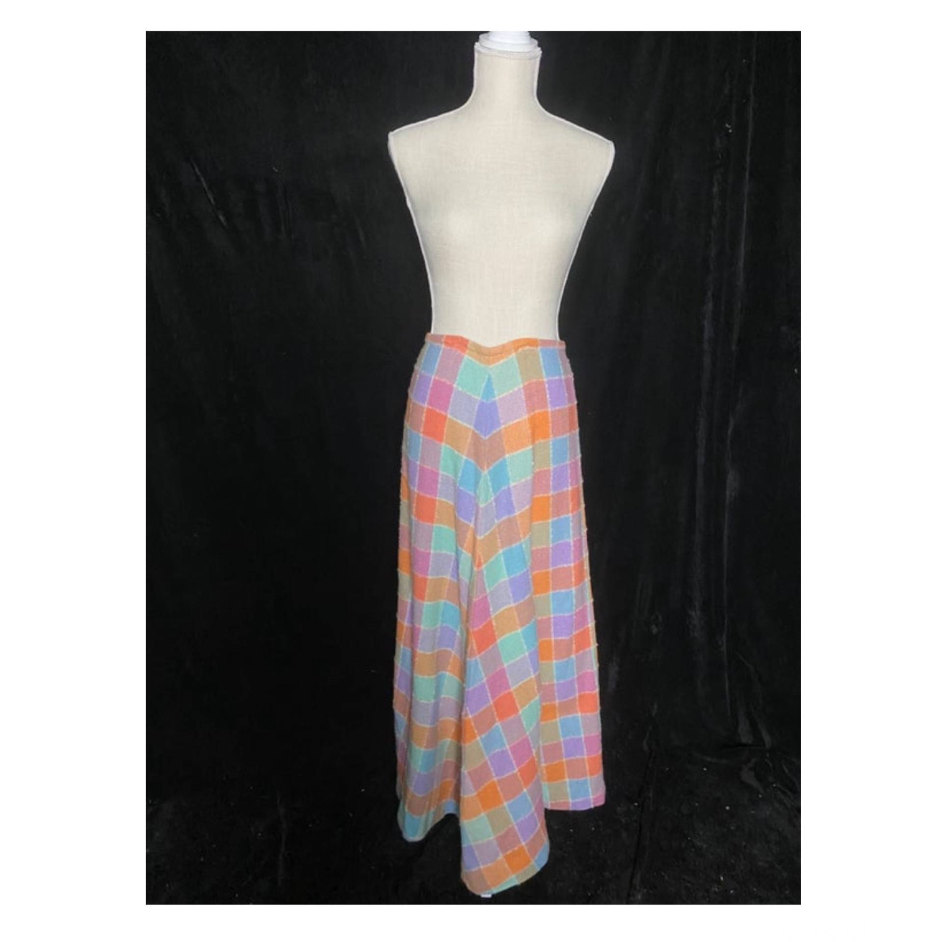 Vintage 1970Er Bunter Pastell Kariertes Woll Maxi Rock, Größe Klein von TheVintageVenusShop