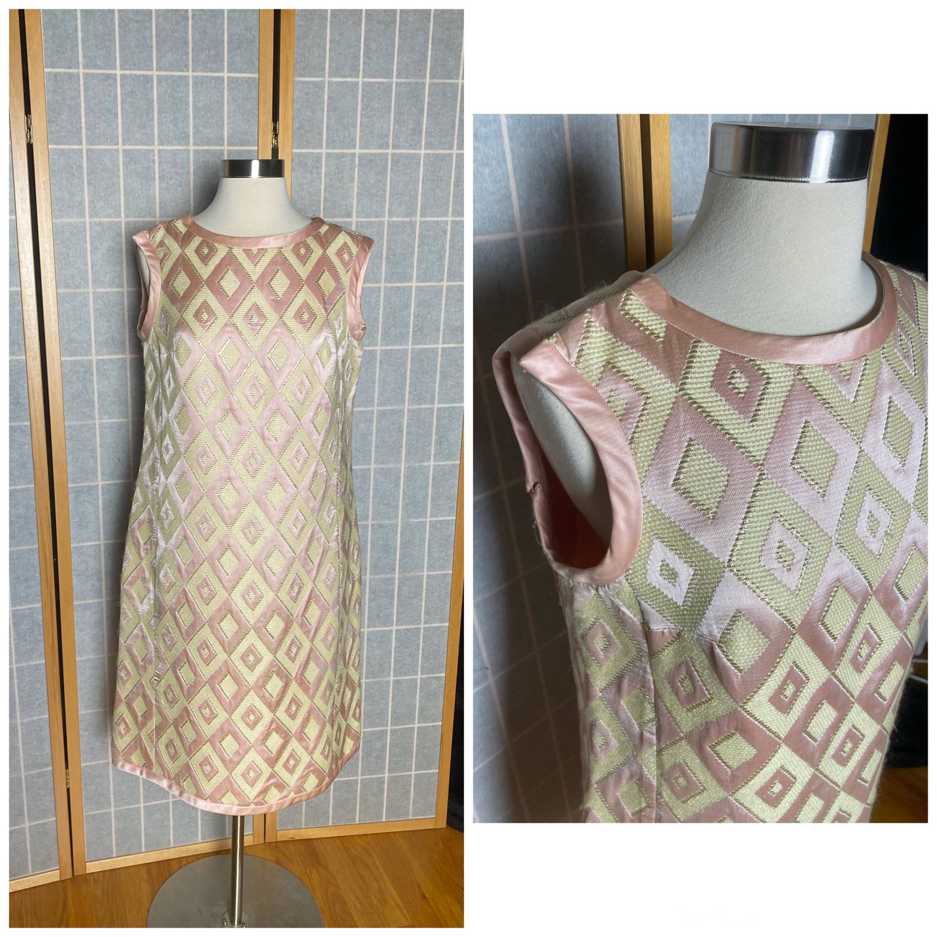 Vintage 60Er Jahre Creme Und Rosa Diamant Muster Shift Kleid von TheVintageVenusShop