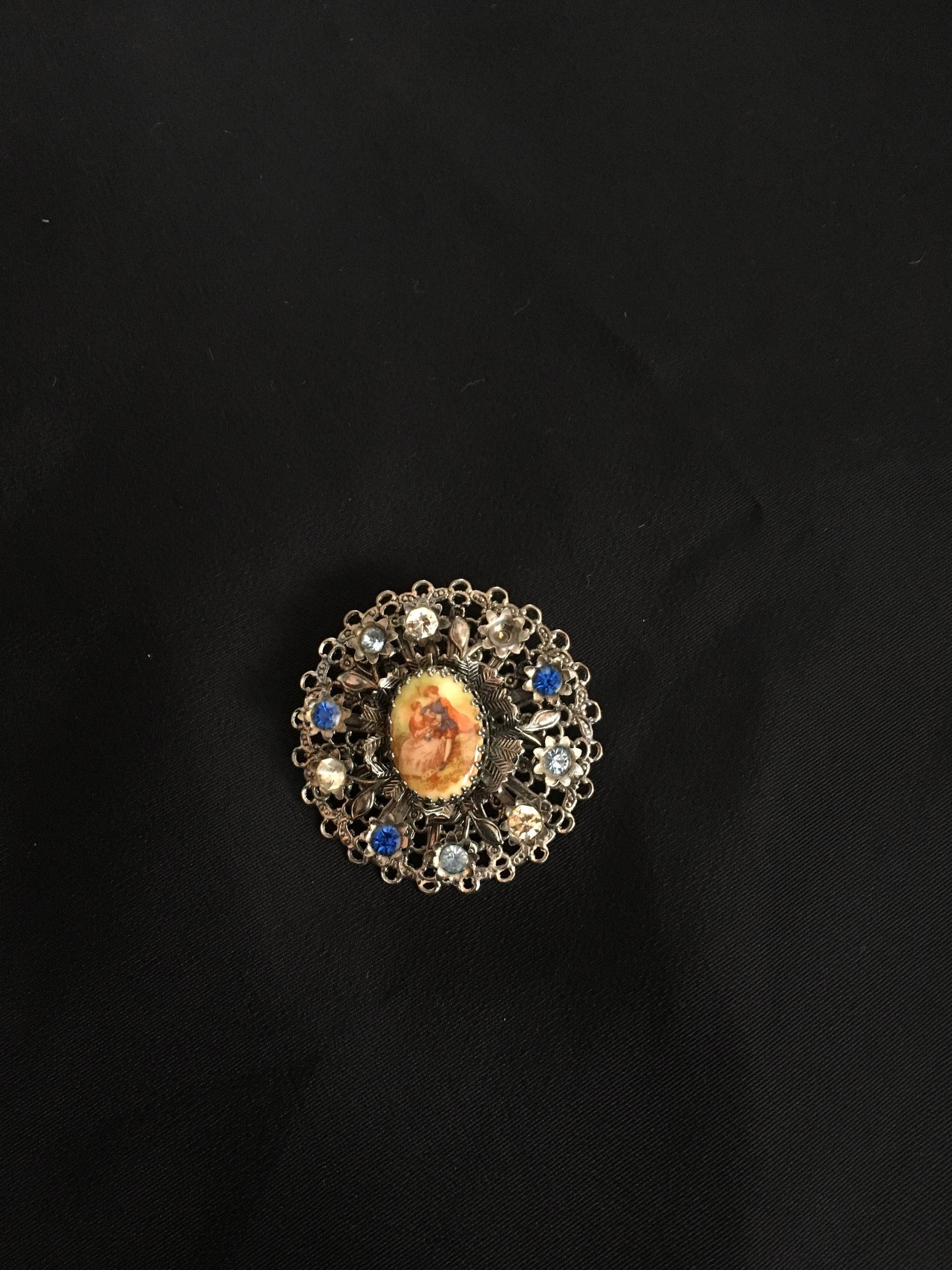 Vintage Silber Kamee Portrait Pin, Brosche Strass von TheVintageVenusShop