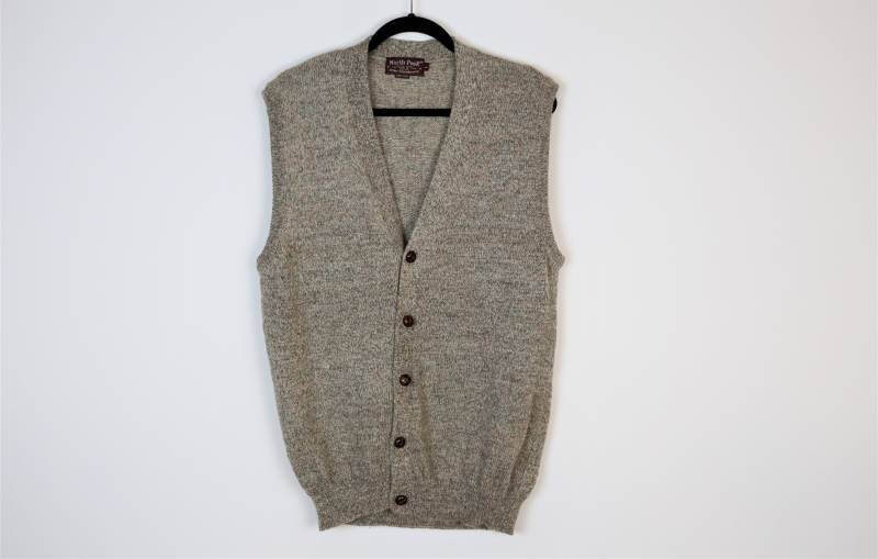 Braune Strickweste Herren North Peak Camel Wollweste Ärmellos Braun Grau Strickjacke Große Größe von TheVintageVests