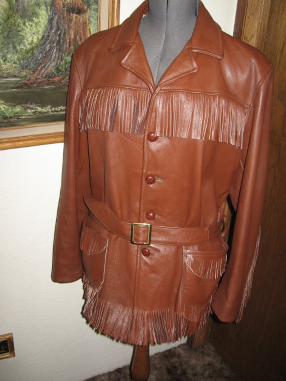 Deerskin Leather Jacket Large Belted Brown Herren Größe 42 Super Neuwertig Mit Ersatzknopf von TheVintagemints