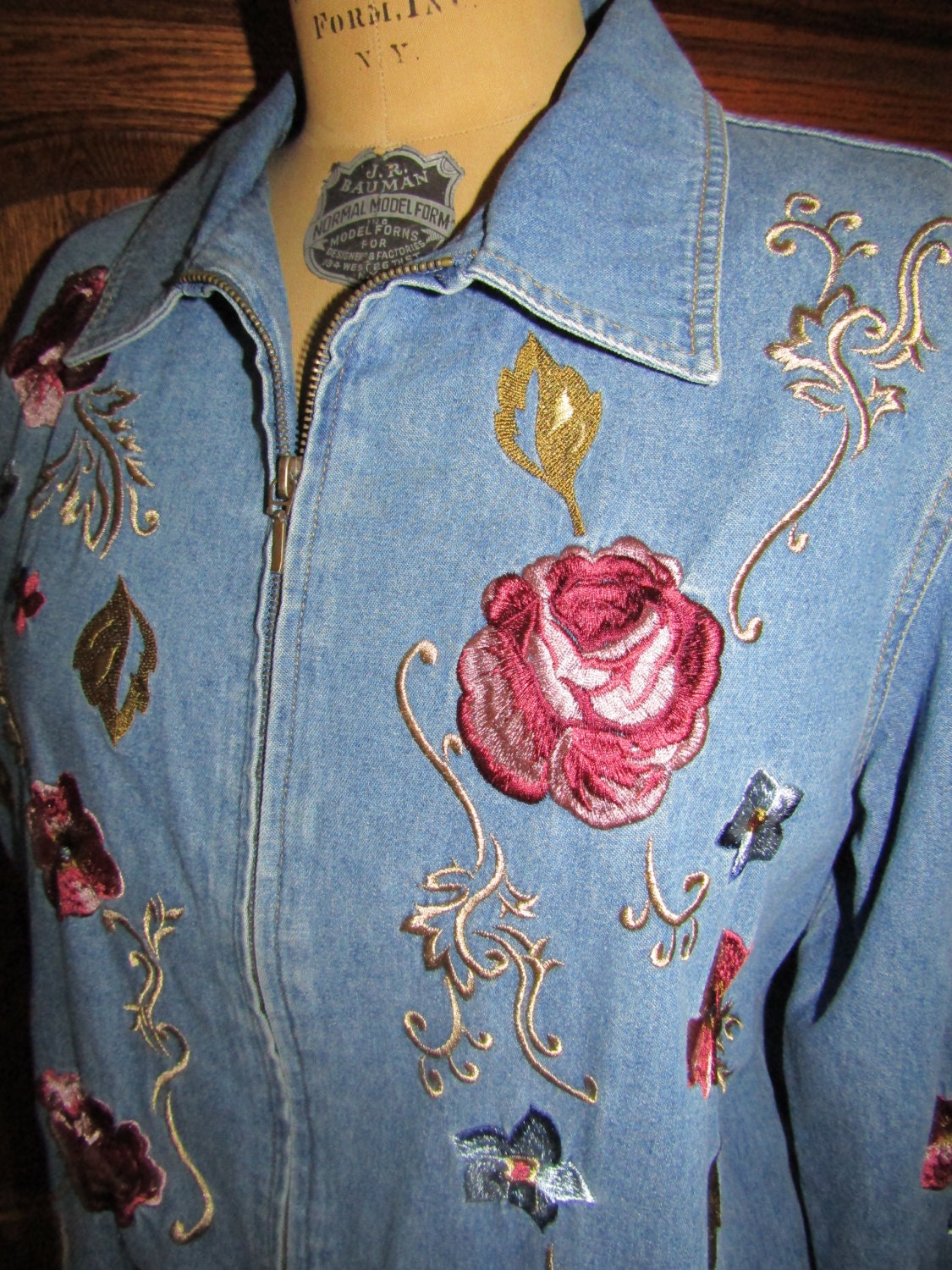 Graff ~ Denim Bestickt Blazer Vintage Mint Damen Large 100% Baumwolle von TheVintagemints