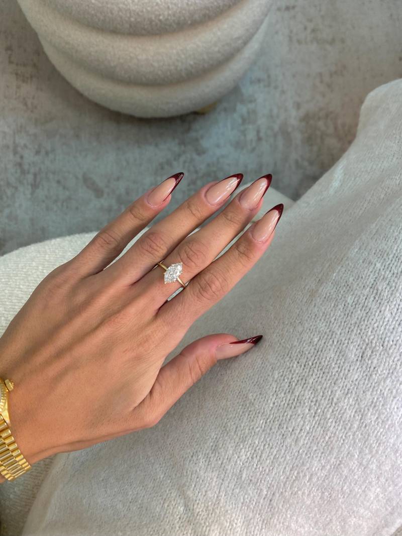 2 Karat Igi-Zertifizierte D-Farbe Vvs2 Klarheit Marquise Labor Gewachsener Diamant Solitär Versteckter Halo-Verlobungsring 14K Gelbgold von TheVividStone