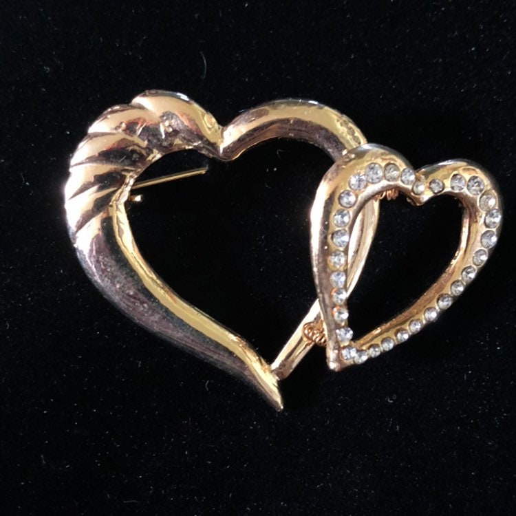 Vintage Double Puffy Strass Herzen Wobbler Brosche - Animierte Gold-Ton Herz Pin von TheWickedGarden