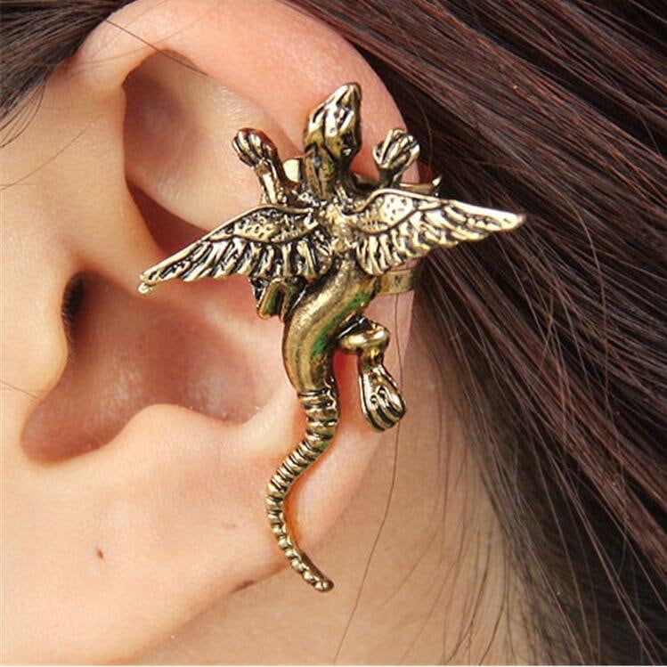 Drachen-Ohrmanschette | Antiker Gold - Und Silberfarbener Ohrclip Drachen, Kein Piercing Erforderlich, Für Rechtes Ohr Statement Schmuck von TheWickedLotus