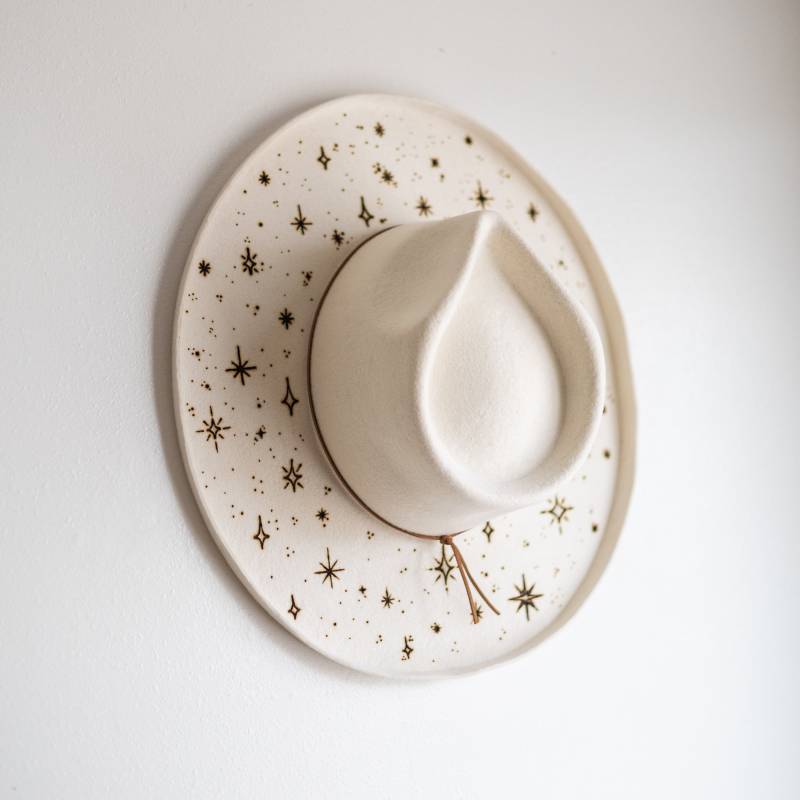 Handgebrannter Stern Fedora, Herbst Breite Krempe Elfenbein Wollfilz Cowboyhut von TheWildFigShop