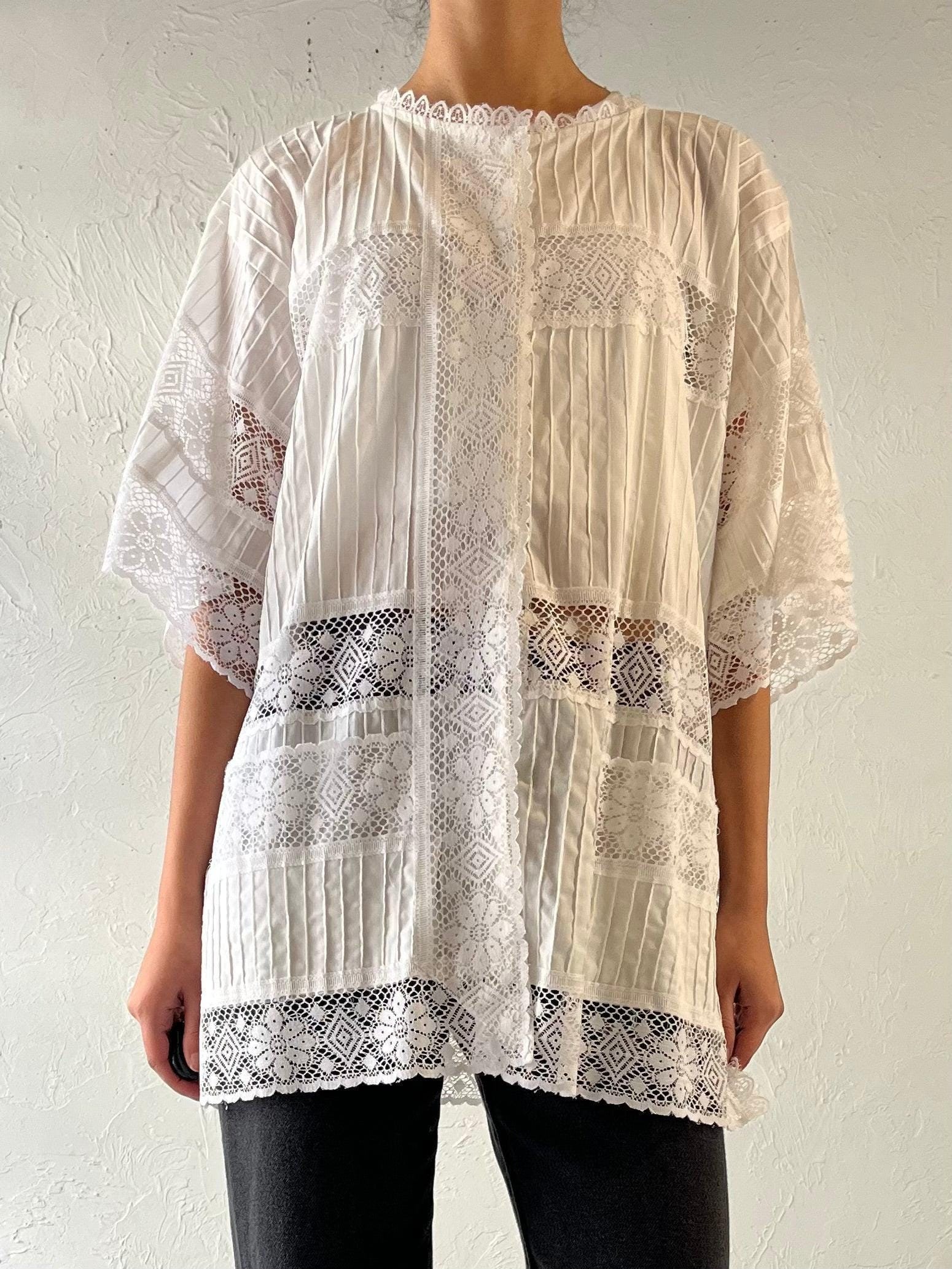 70Er Bluse in Weiß Durch Knöpfe/Cover Up Medium von TheWildHoneyShop