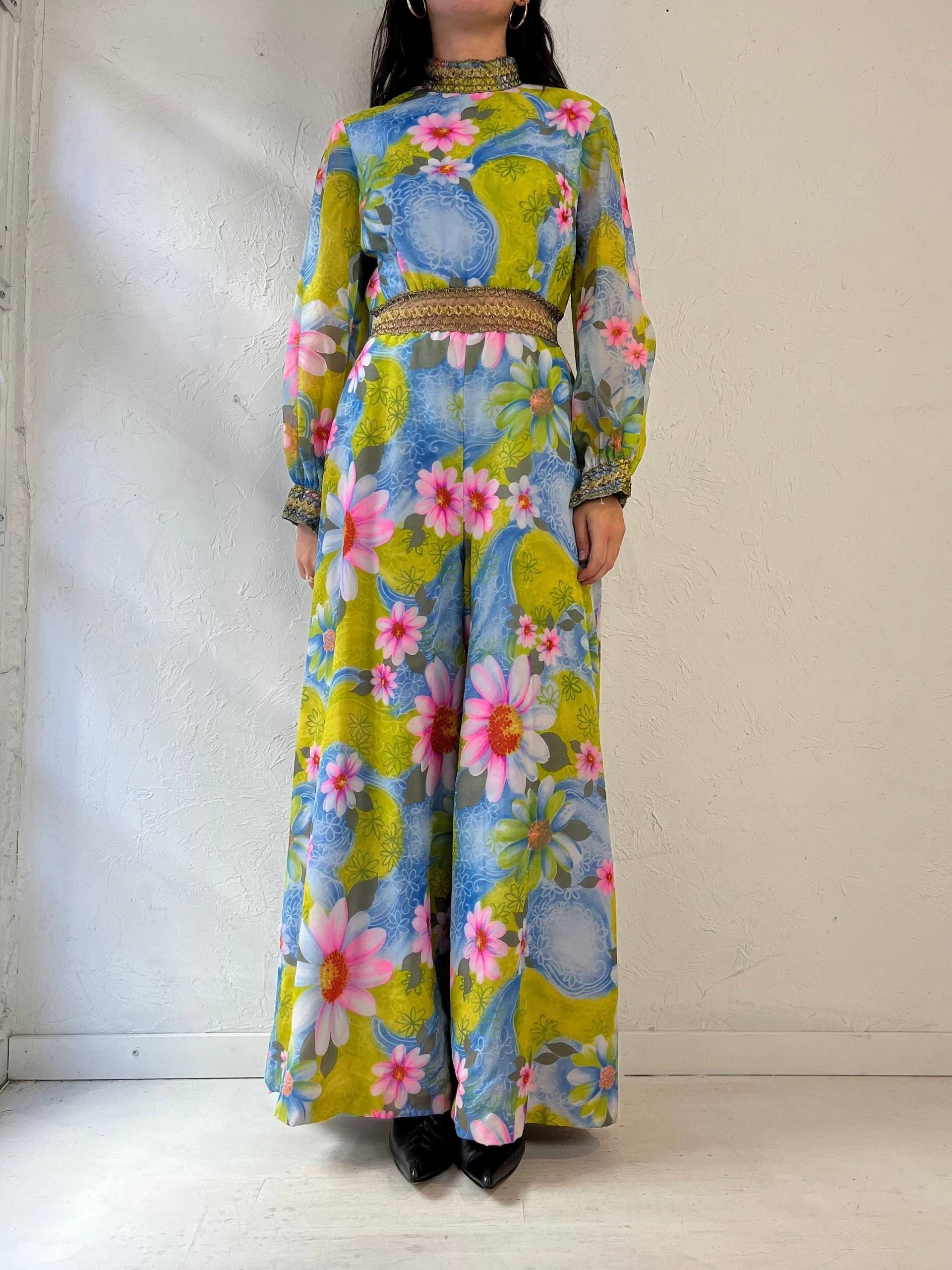 70Er Jahre Blumen Print Langarm Hippie Kleid/Small von TheWildHoneyShop