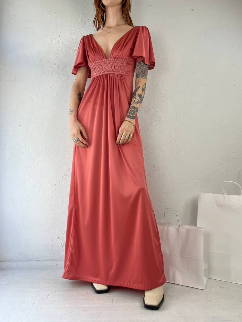 70Er Jahre Maxi Kleid "Fancy That' Hippie Boho Rose Ärmellos von TheWildHoneyShop