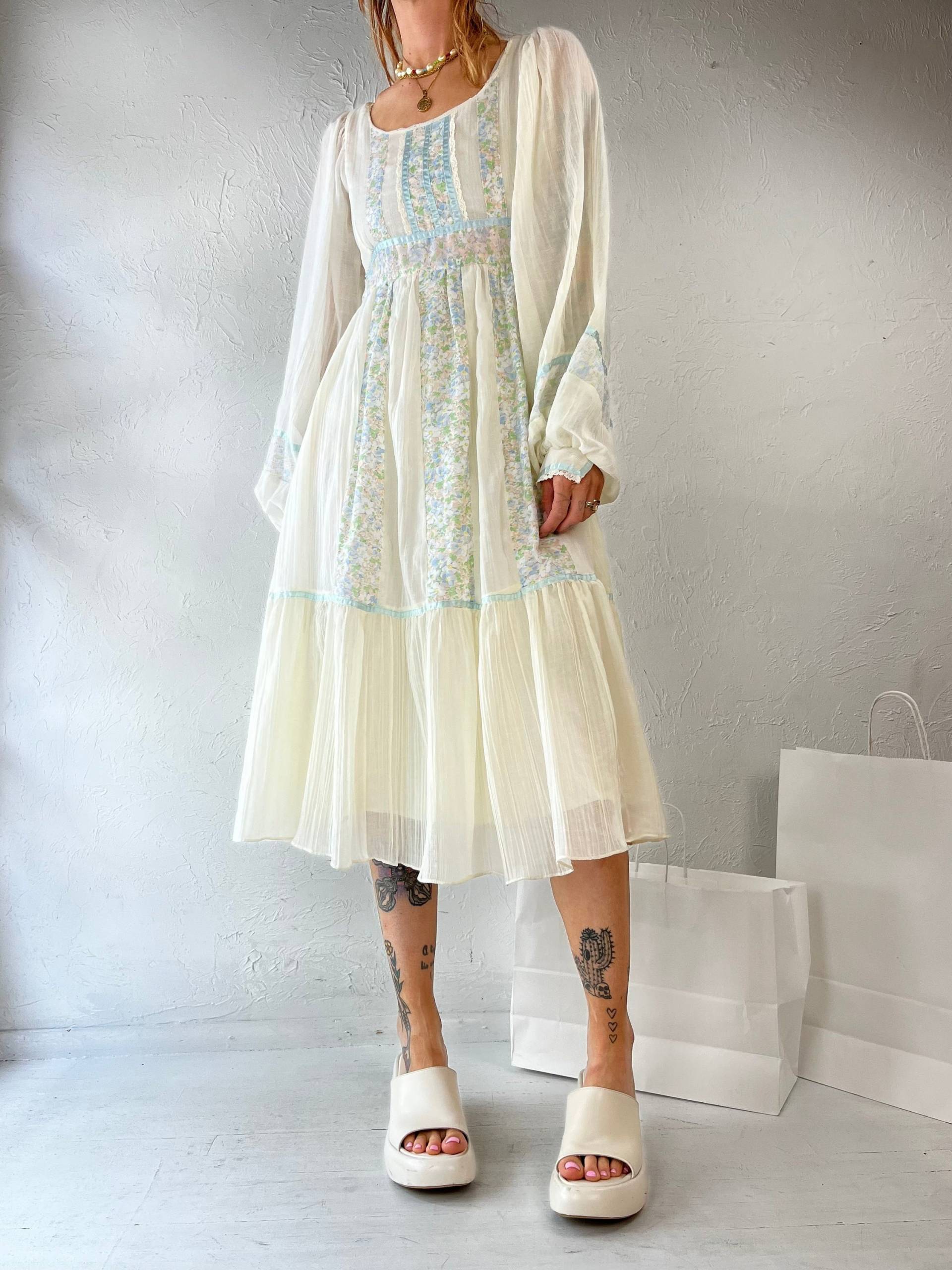 70Er Jahre "Gunne Sax' Langarm Bauern Kleid, Creme Und Geblümt von TheWildHoneyShop