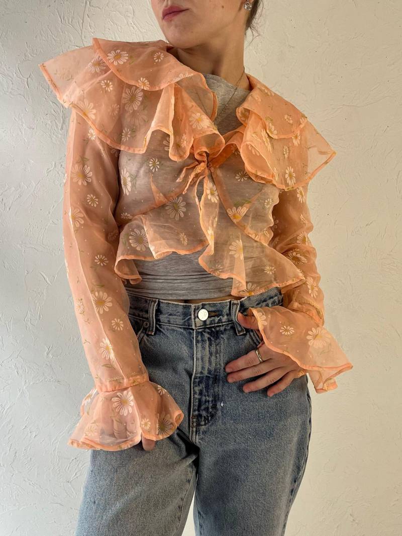 70Er Jahre Handgemachte Netz Pfirsich Bluse/Small von TheWildHoneyShop