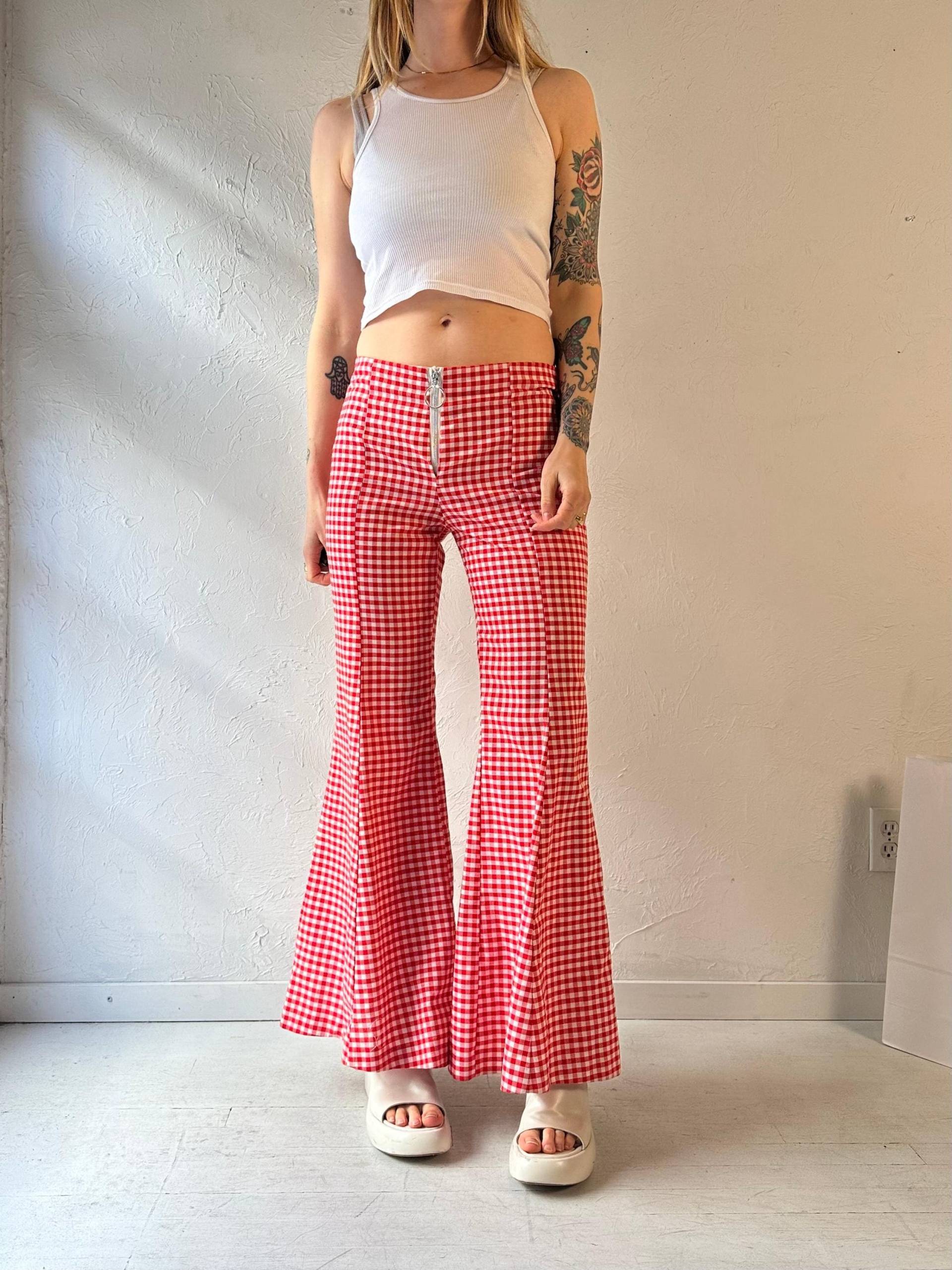 70Er Jahre "Jc Penny' Low Rise Rot Gingham Schlaghosen/S von TheWildHoneyShop