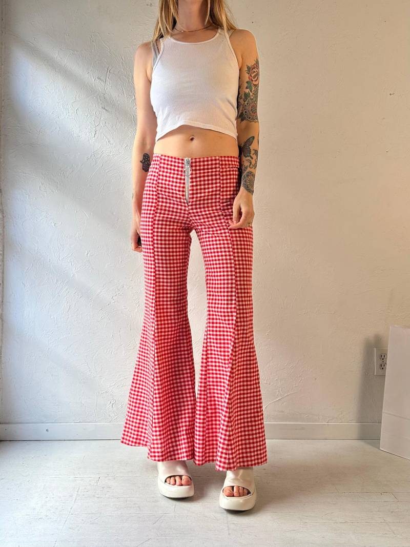 70Er Jahre "Jc Penny' Low Rise Rot Gingham Schlaghosen/S von TheWildHoneyShop