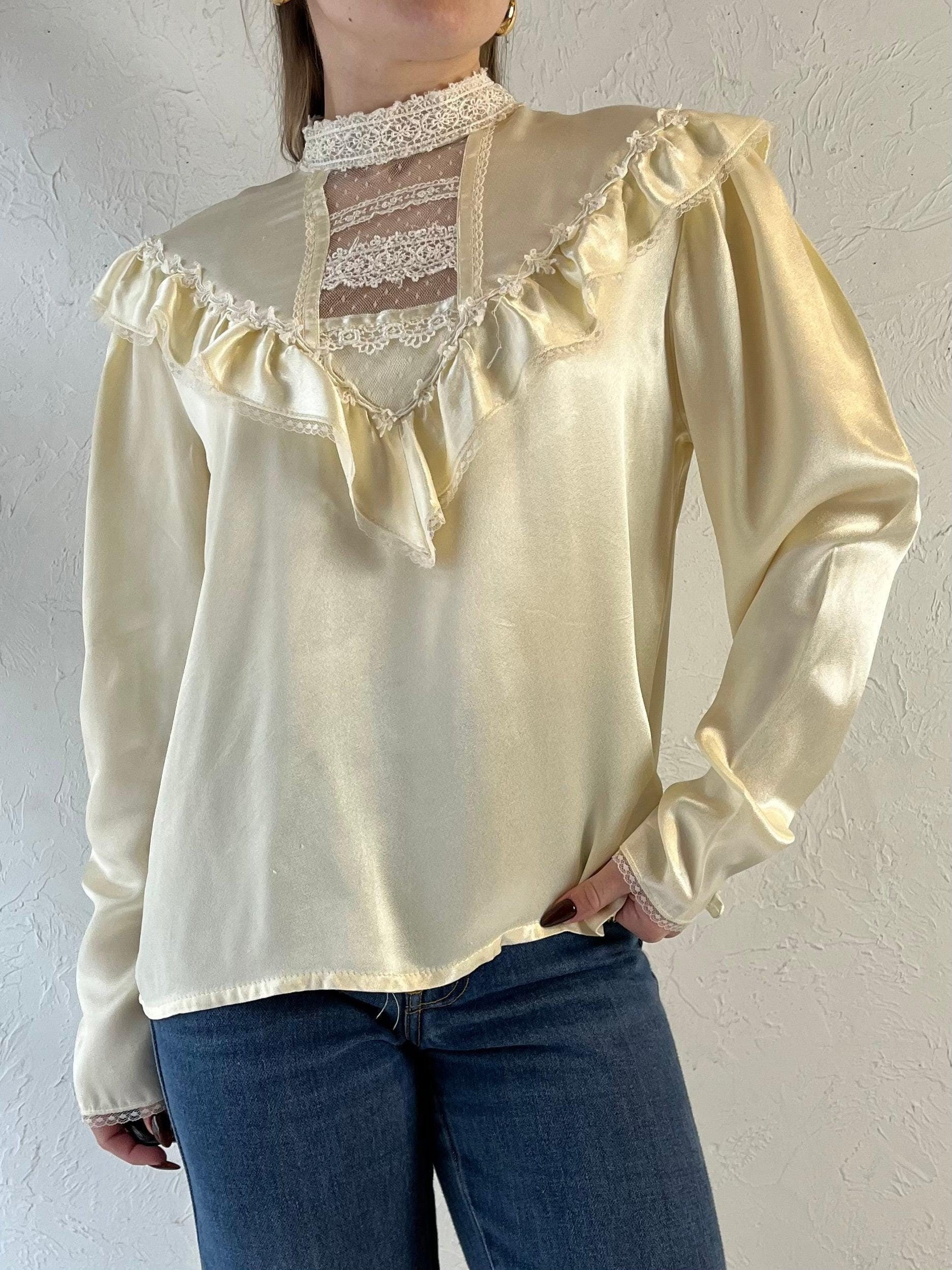 70Er Jahre "Jessica Gunnies' Creme Seidige Bauern Bluse/Small - Medium von TheWildHoneyShop