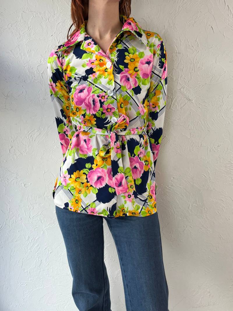 70Er Jahre Retro Blumen Print Bluse/Small von TheWildHoneyShop
