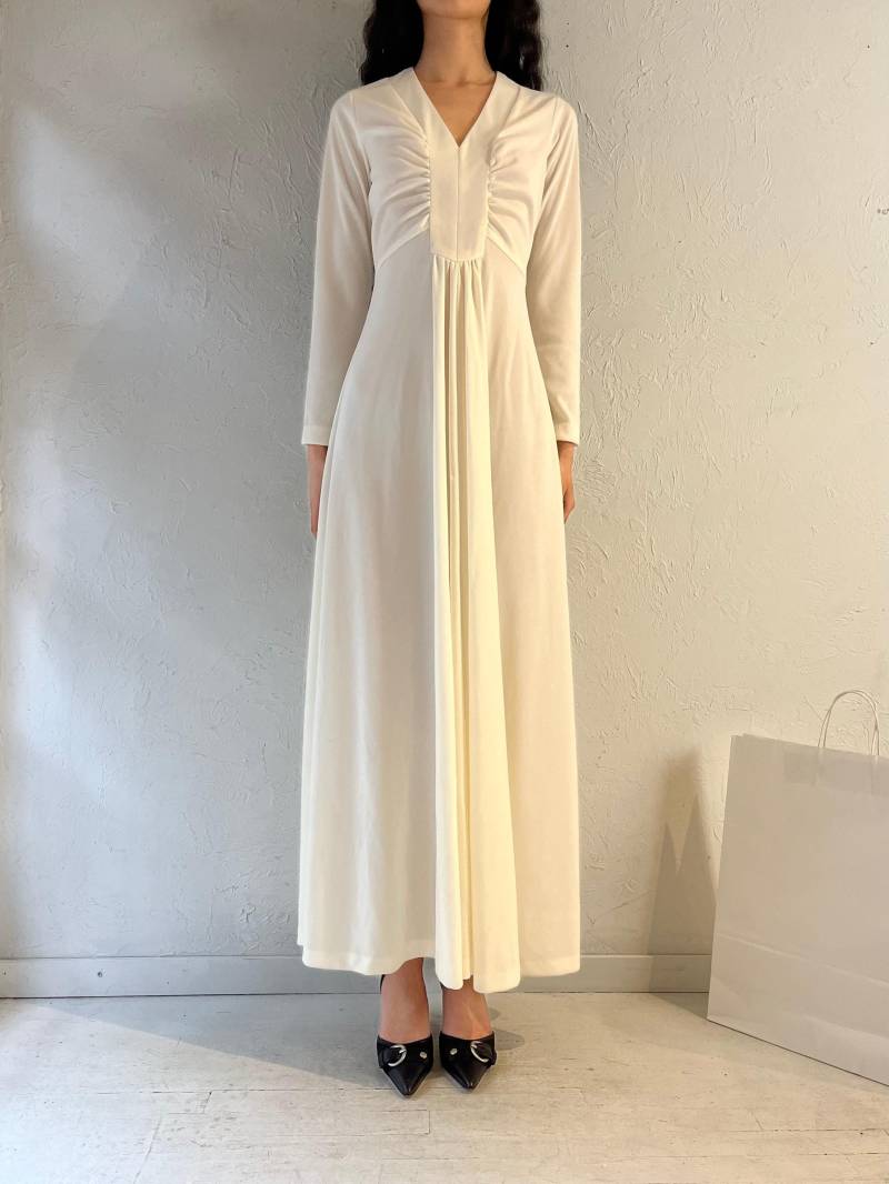 70Er Jahre "Sears' Weißes Langarm Maxi Kleid/Small von TheWildHoneyShop