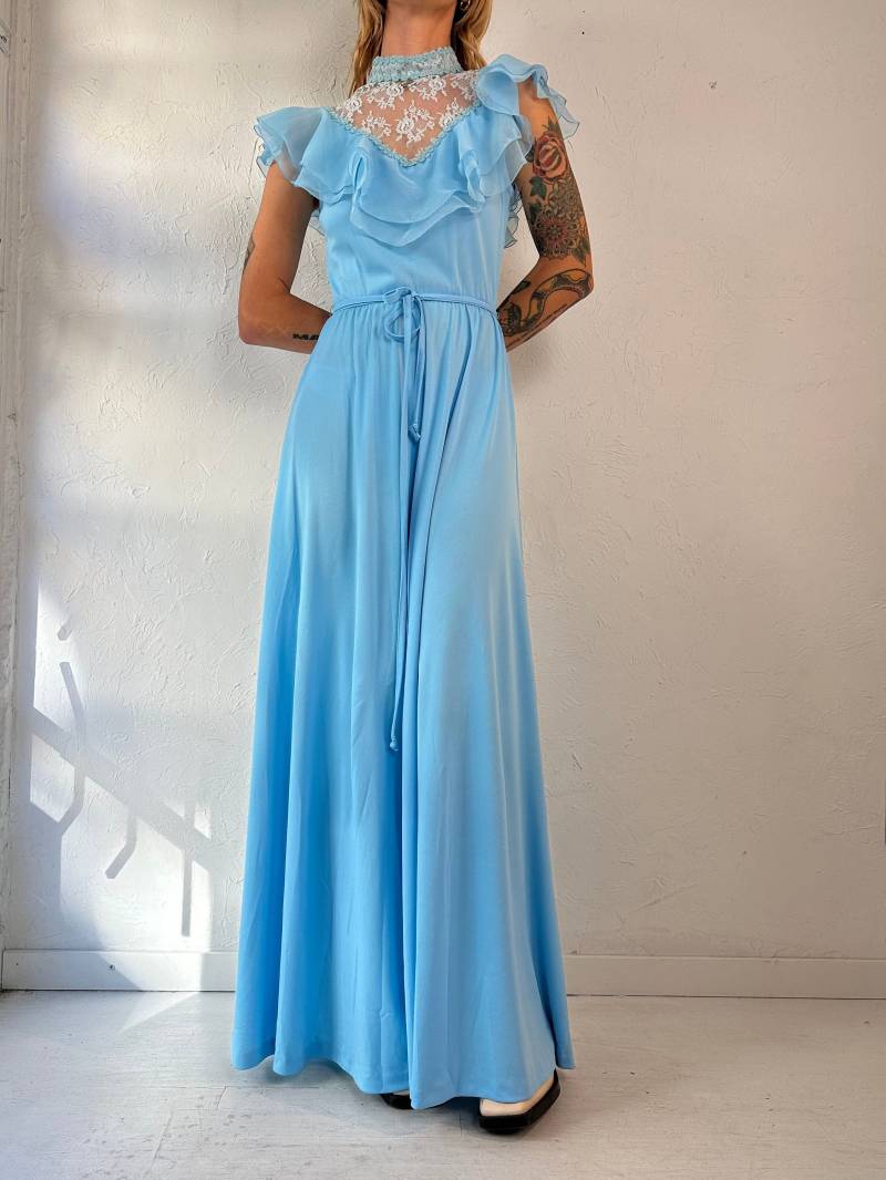 70Er "Nu Mode' Blaues Spitzenkleid Bauernkleid/Small von TheWildHoneyShop