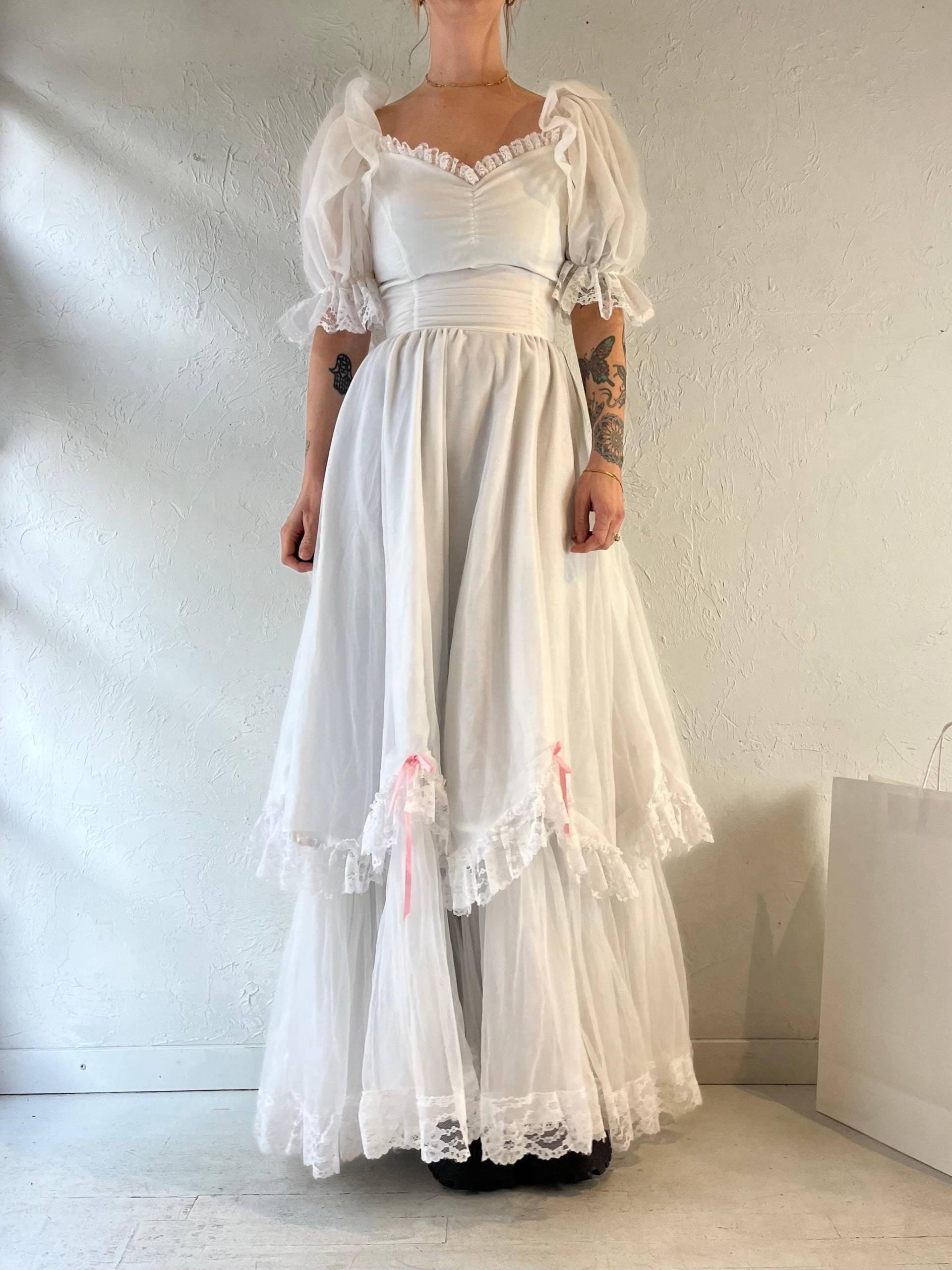 70Er Weißes Puffärmel Maxikleid Romantisch/Small von TheWildHoneyShop