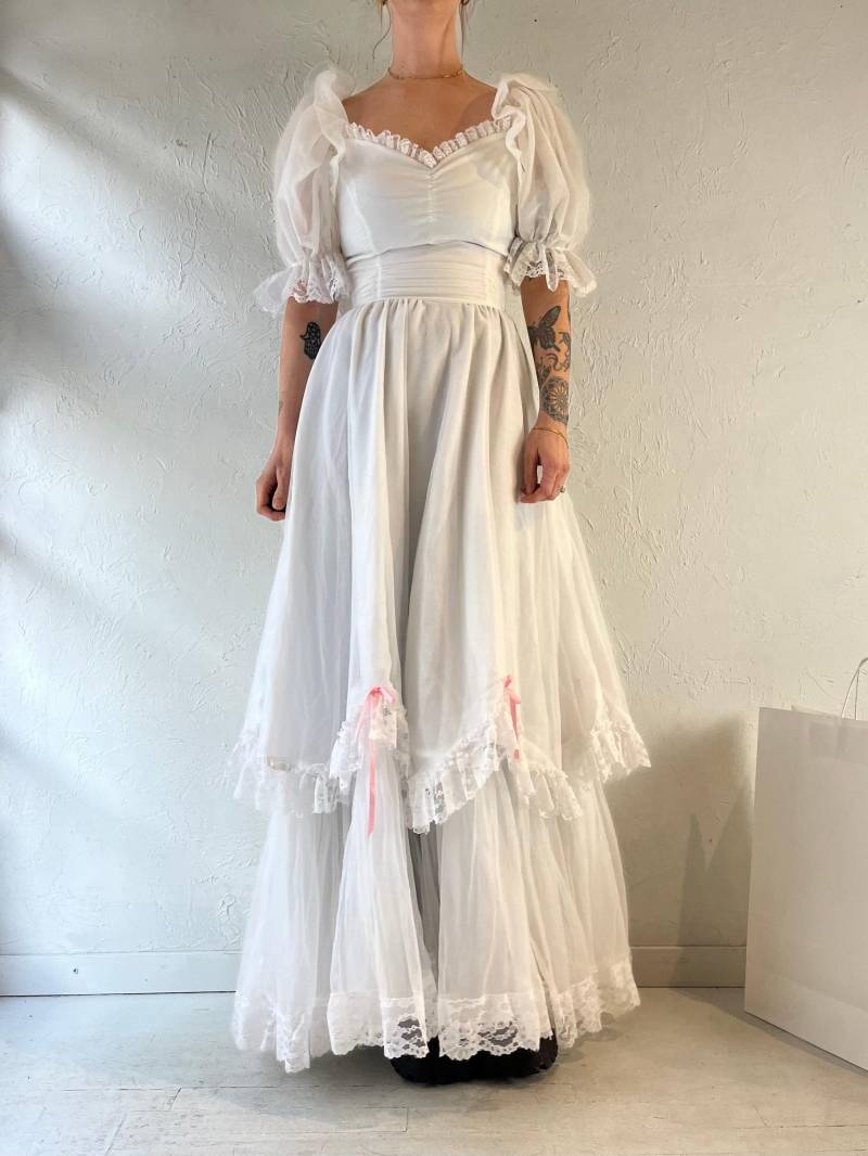 70Er Weißes Puffärmel Maxikleid Romantisch/Small von TheWildHoneyShop