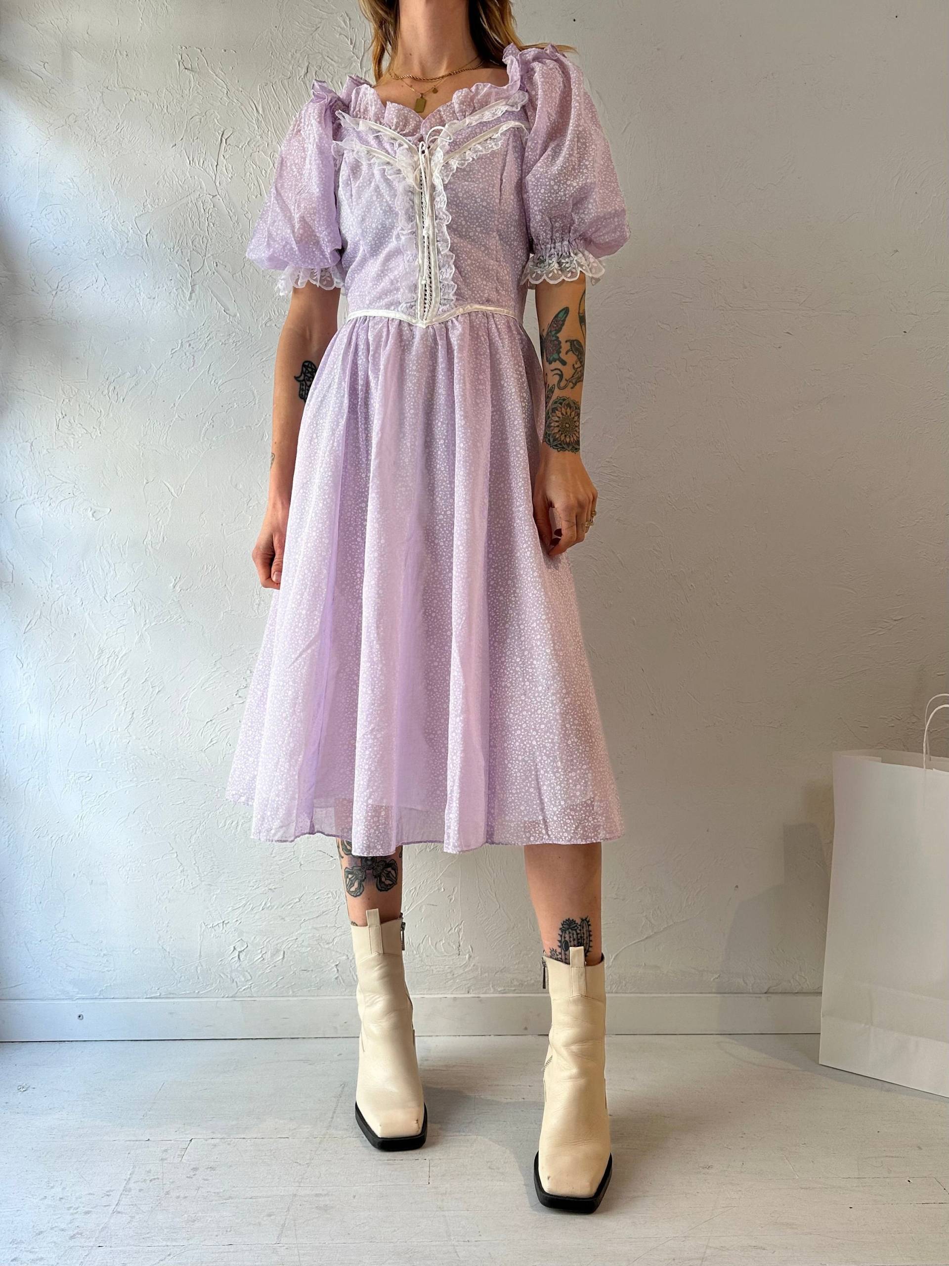 70S 80S "Gunne Sax' Lila Puffärmel Midi Kleid/Small von TheWildHoneyShop