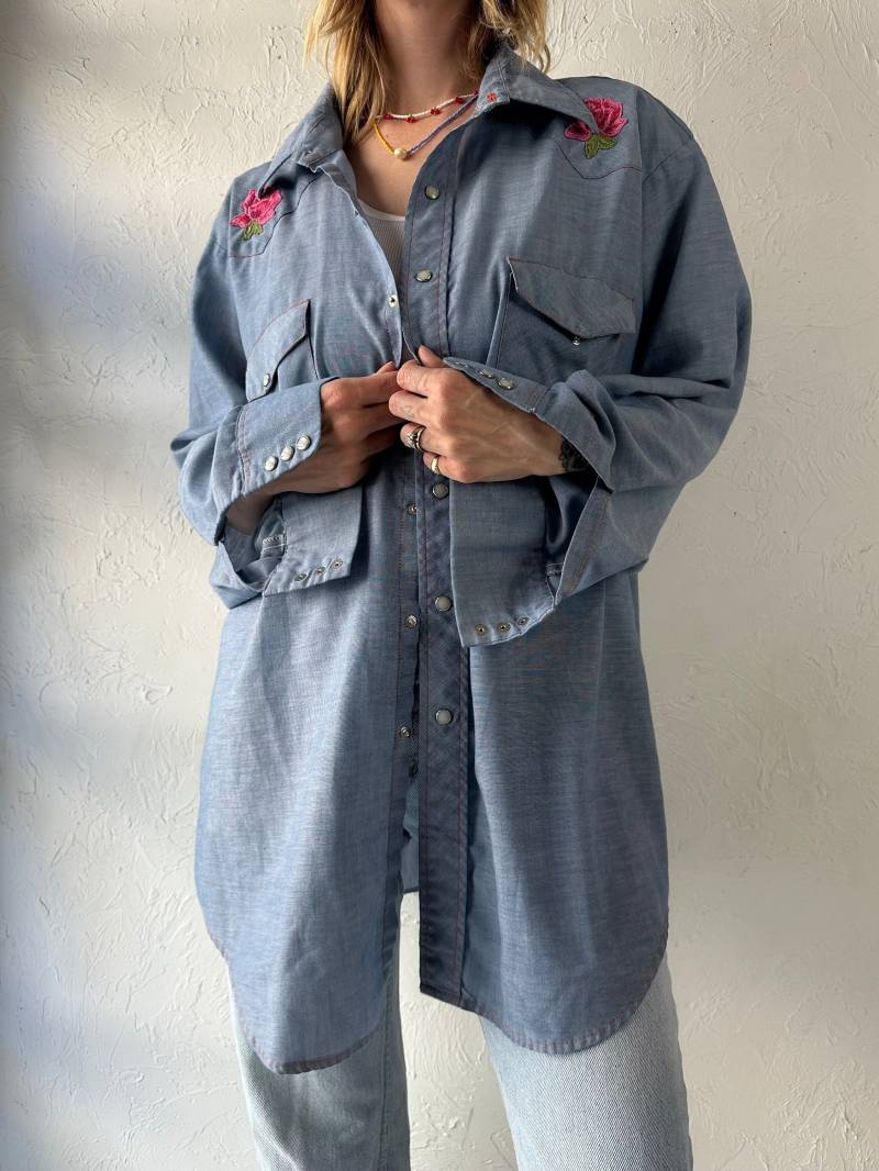 70S "Big Mac' Blaues Besticktes Perlen Snap Shirt/Xl von TheWildHoneyShop