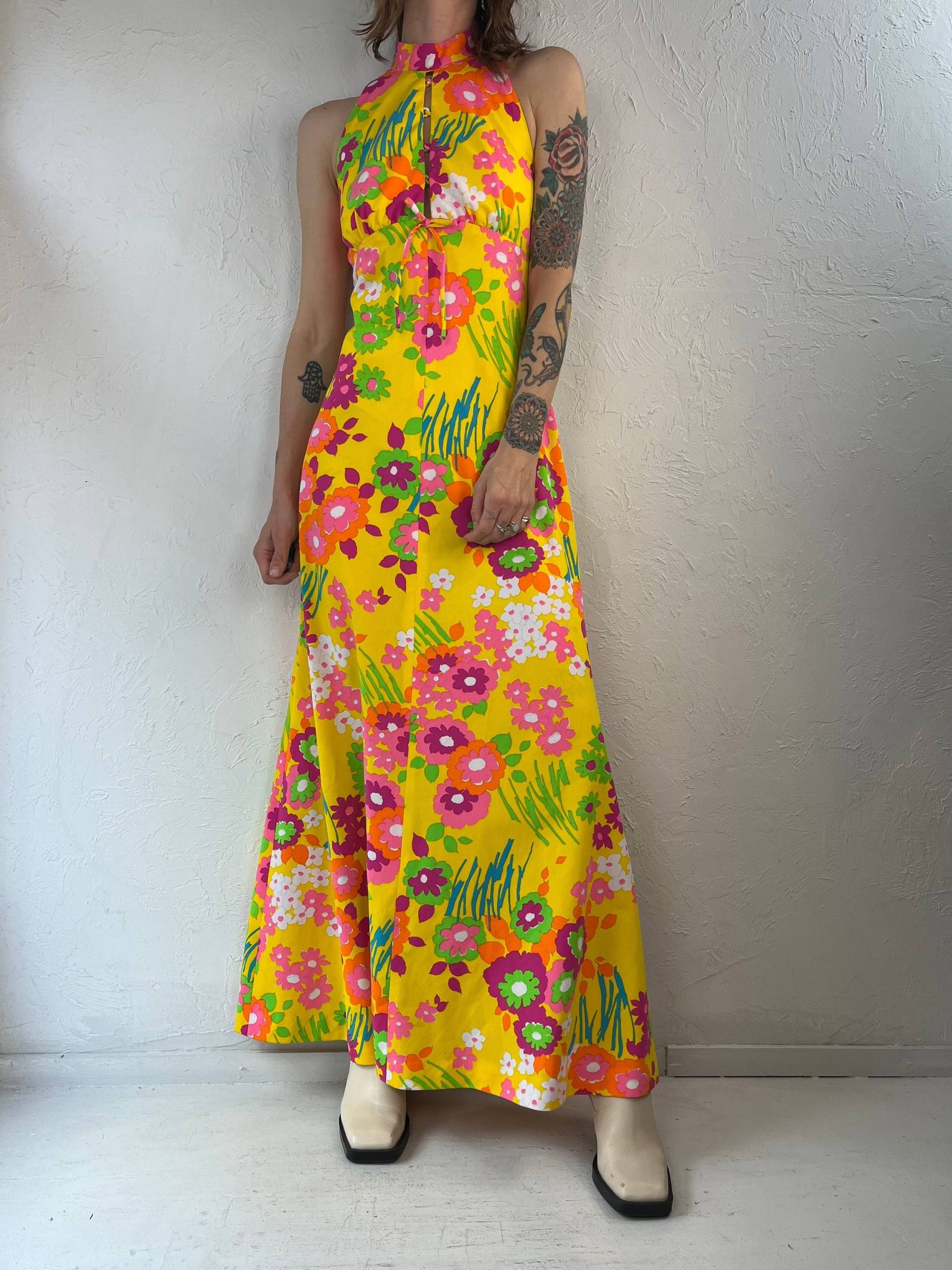 70S Blumen Print Neckholder Hippie Kleid/Small von TheWildHoneyShop