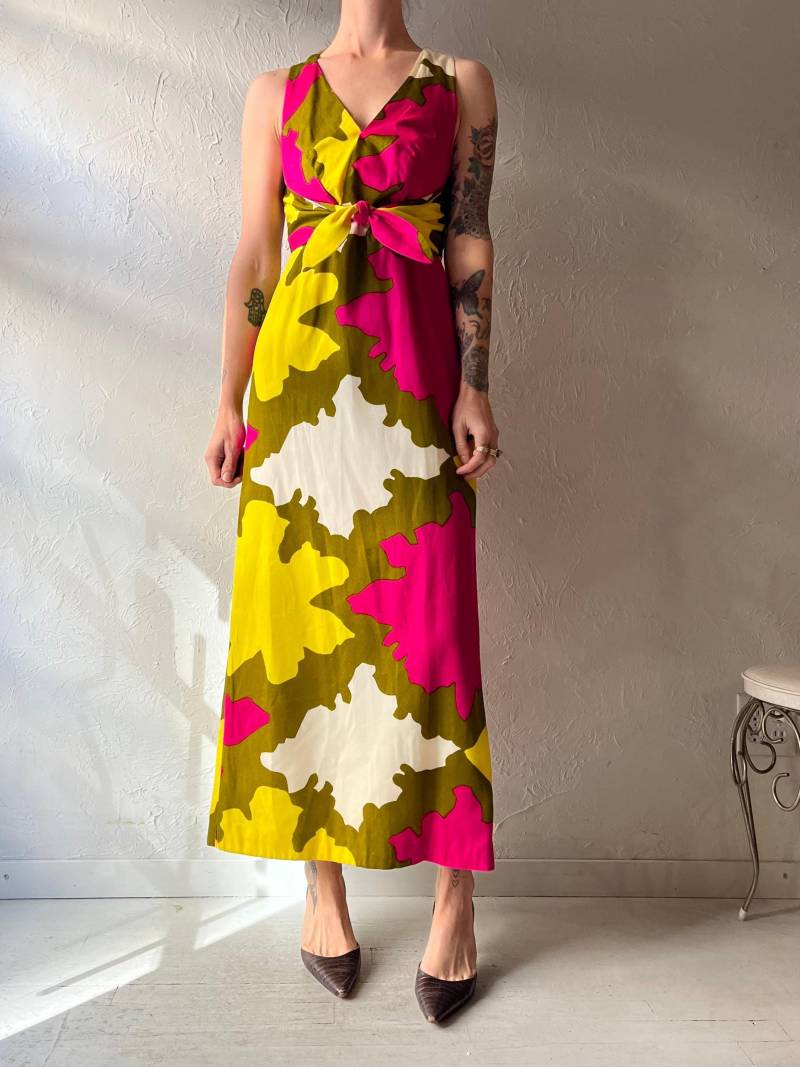 70S "Fumis' Maxi-Kleid Bunt Abstrakt von TheWildHoneyShop