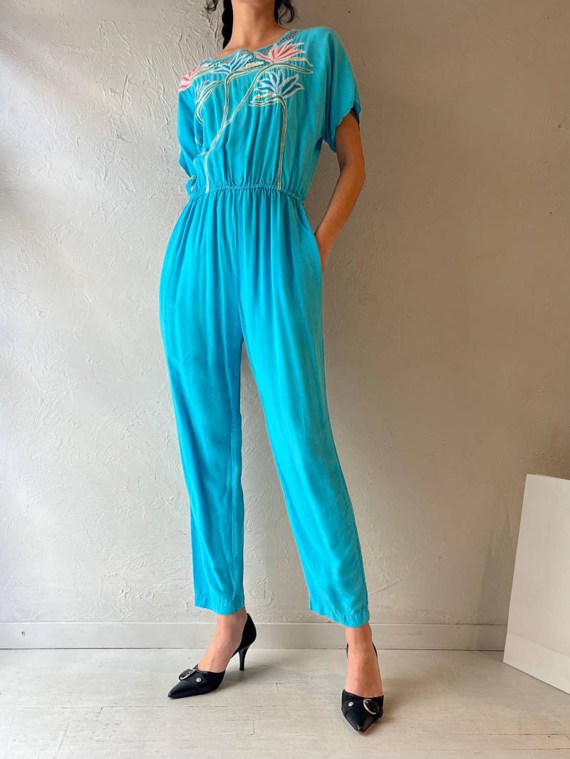 70S "Hibis' Blauer Häkel Jumpsuit/Small von TheWildHoneyShop
