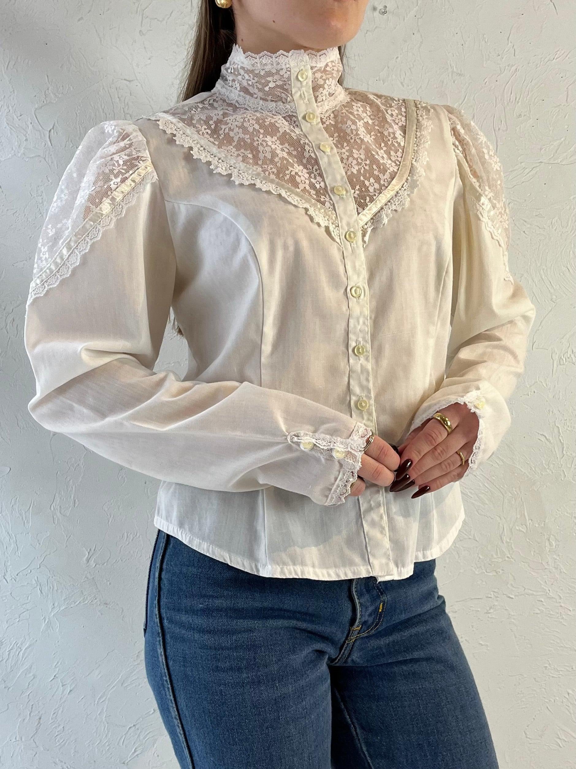 70S "Jessica Gunnies' Cremeweiße Spitzenbluse/Small von TheWildHoneyShop