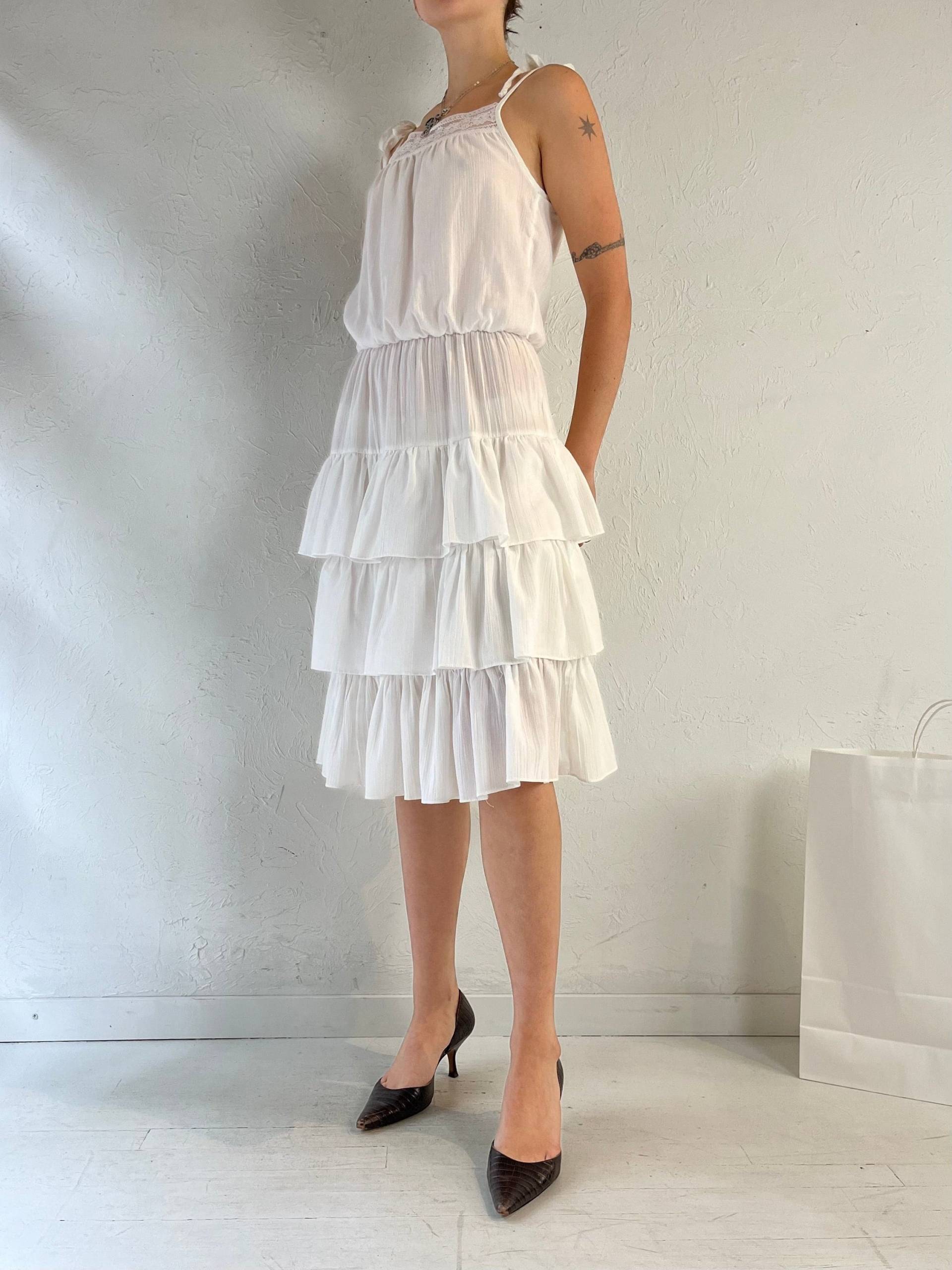 70S "Joseph Ribkoff' Weiß Gestuftes Midi Kleid/Union Made Small von TheWildHoneyShop