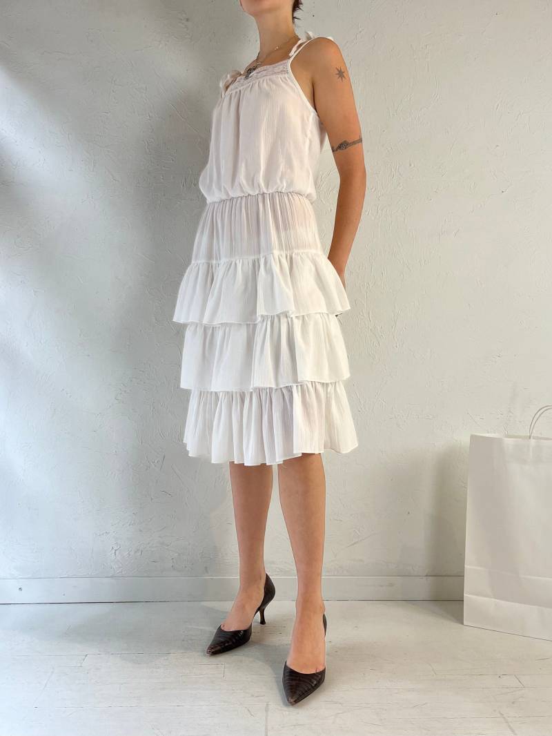 70S "Joseph Ribkoff' Weiß Gestuftes Midi Kleid/Union Made Small von TheWildHoneyShop