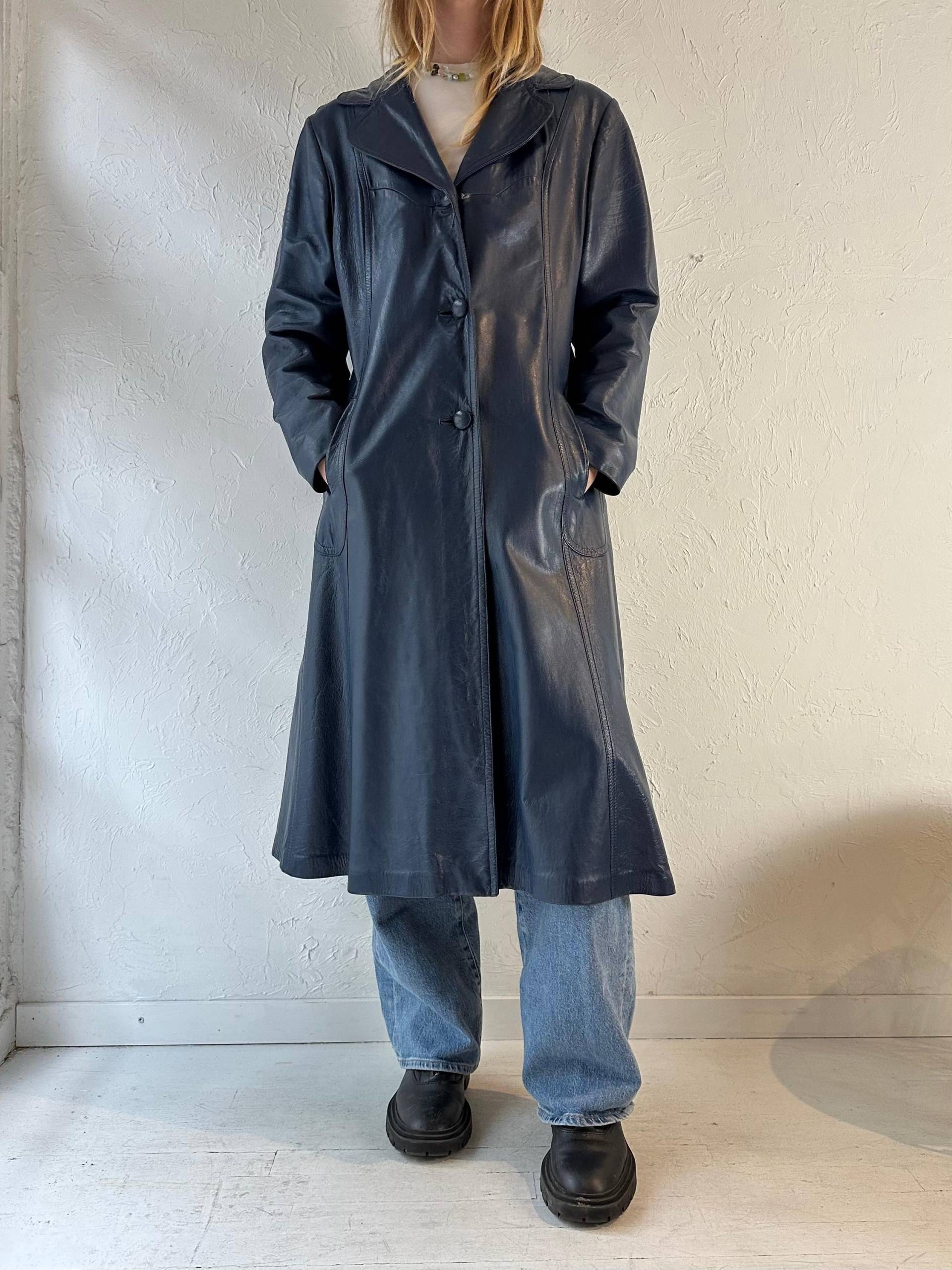 70S "Leather Factory' Blauer Leder Trenchcoat/Medium von TheWildHoneyShop
