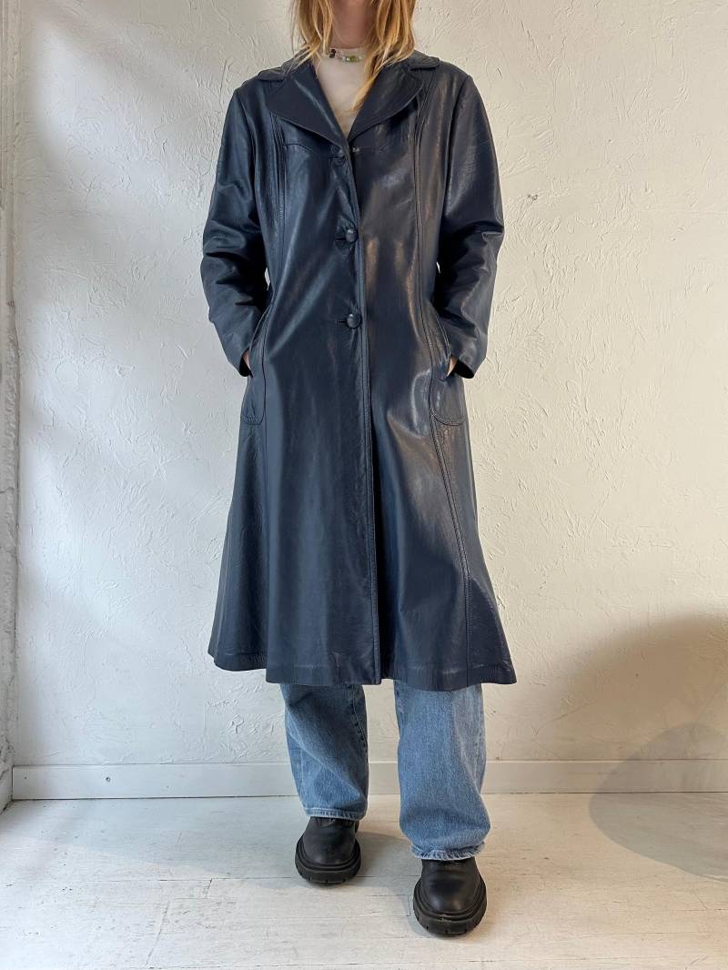 70S "Leather Factory' Blauer Leder Trenchcoat/Medium von TheWildHoneyShop