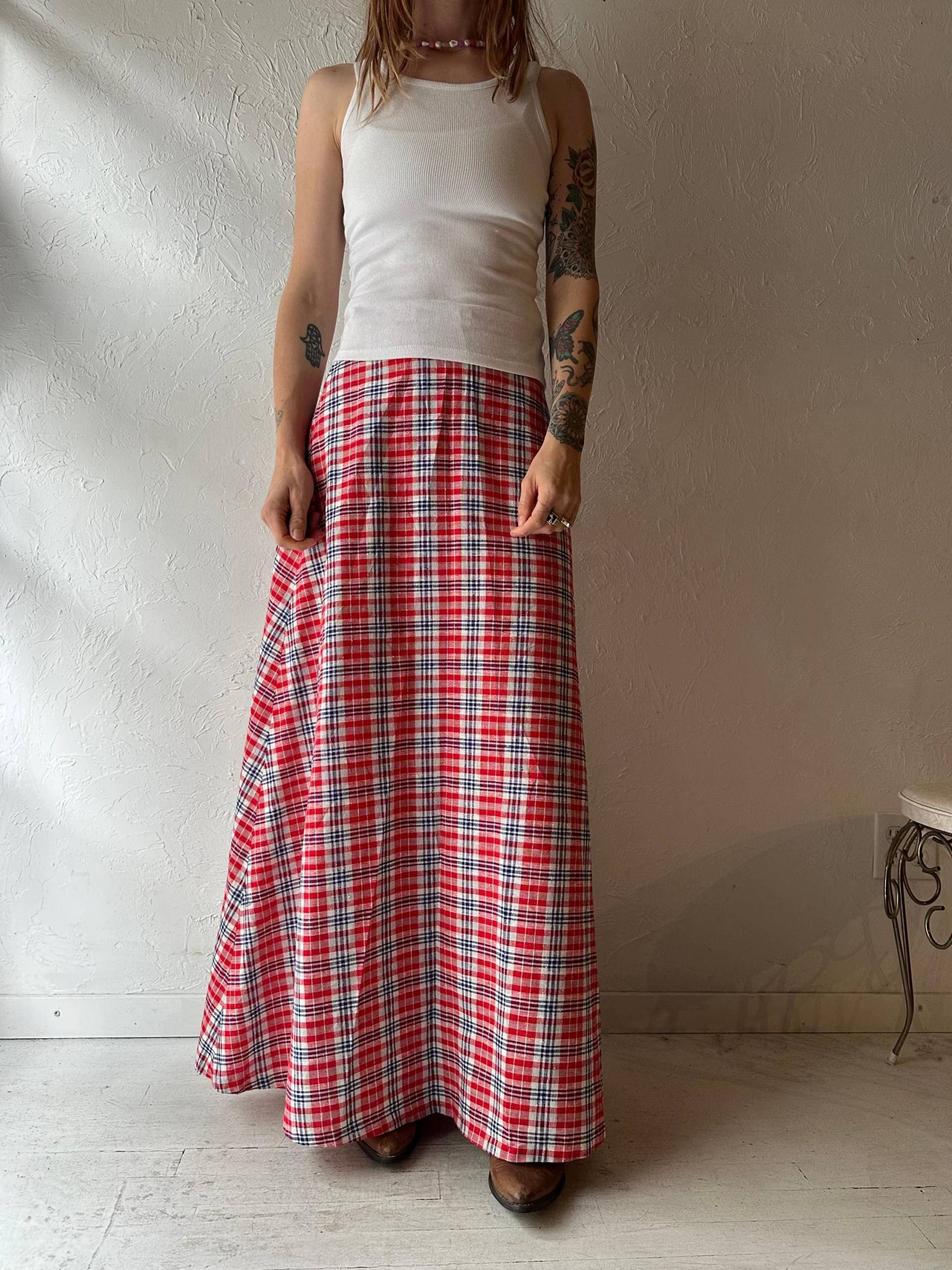 70S "Rosecrest' Rot Karierter Maxi Rock/Small von TheWildHoneyShop